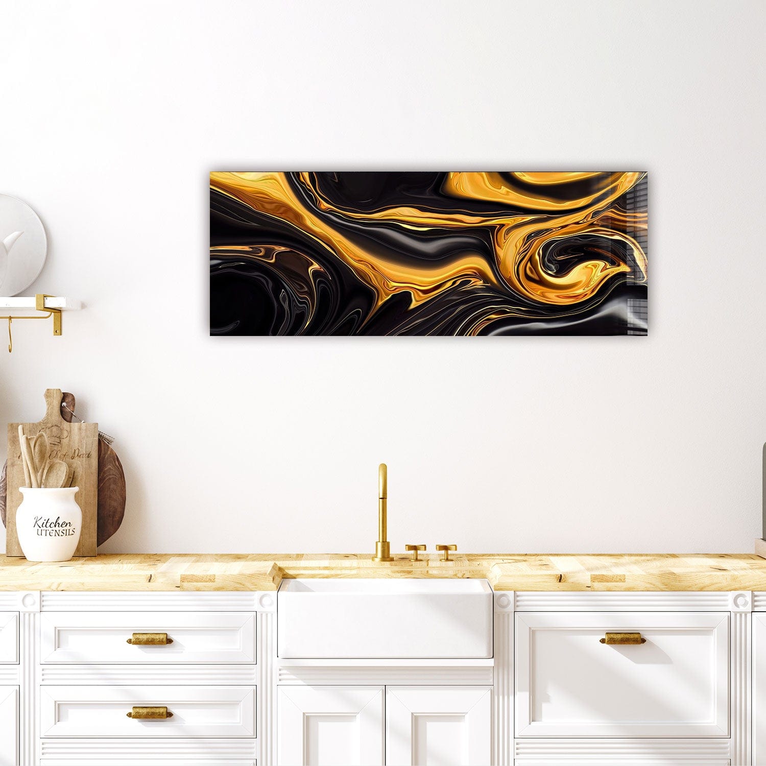 Artronauts Glass Print 92x36cm Abstract Gold & Black - Panoramic