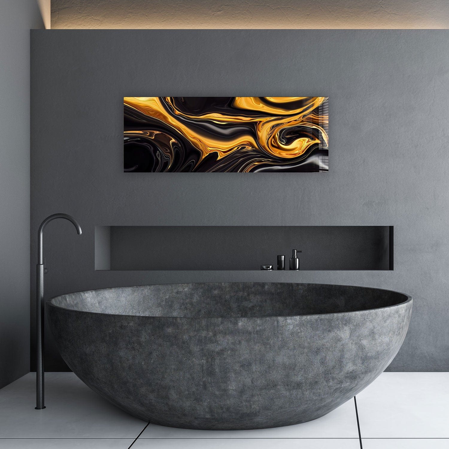 Artronauts Glass Print 92x36cm Abstract Gold & Black - Panoramic