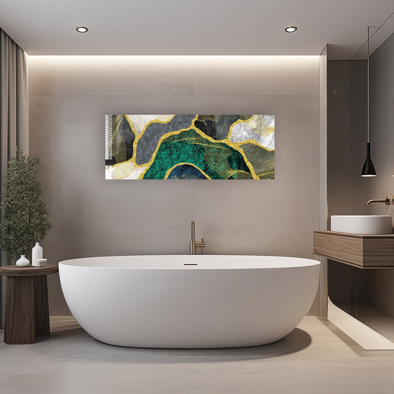 Artronauts Glass Print 92x36cm Green Marble Design - Panoramic