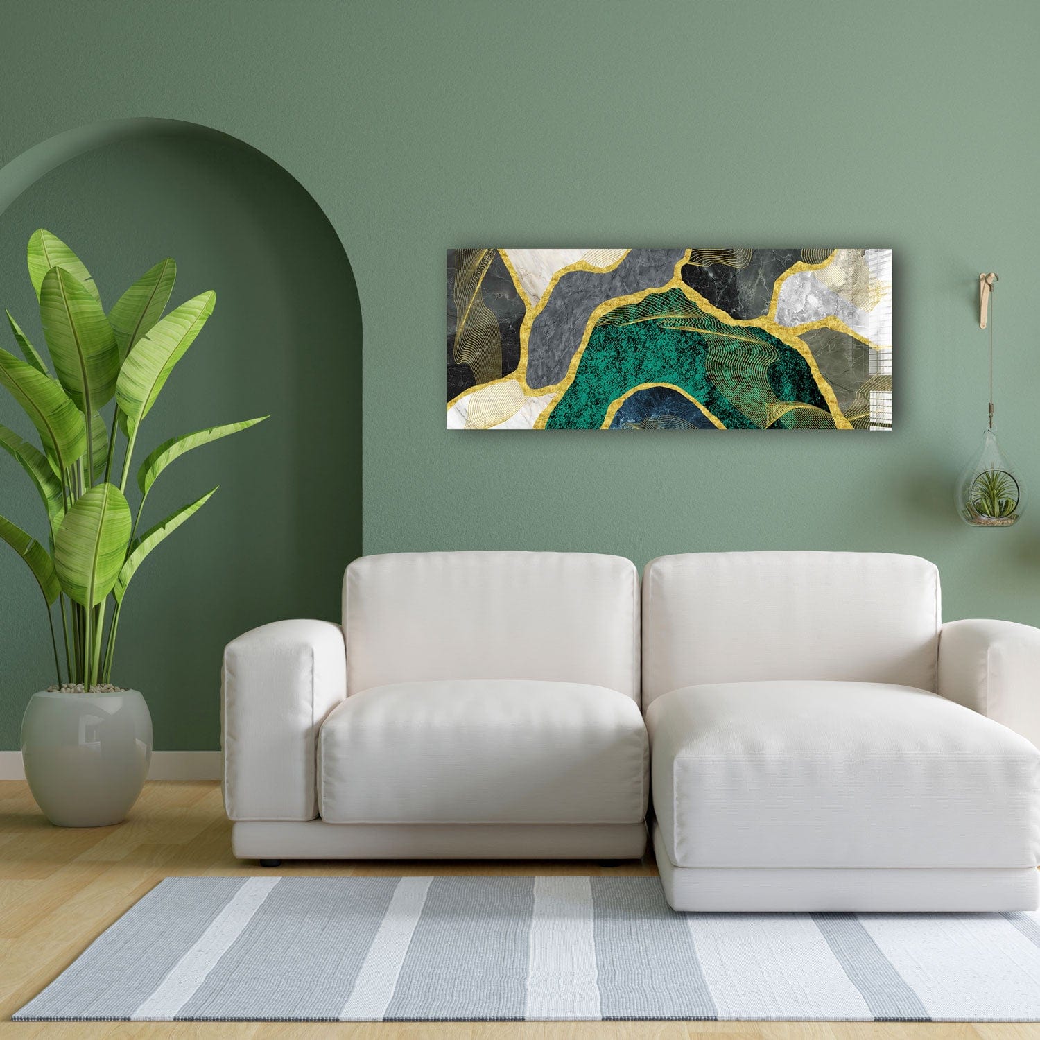 Artronauts Glass Print 92x36cm Green Marble Design - Panoramic