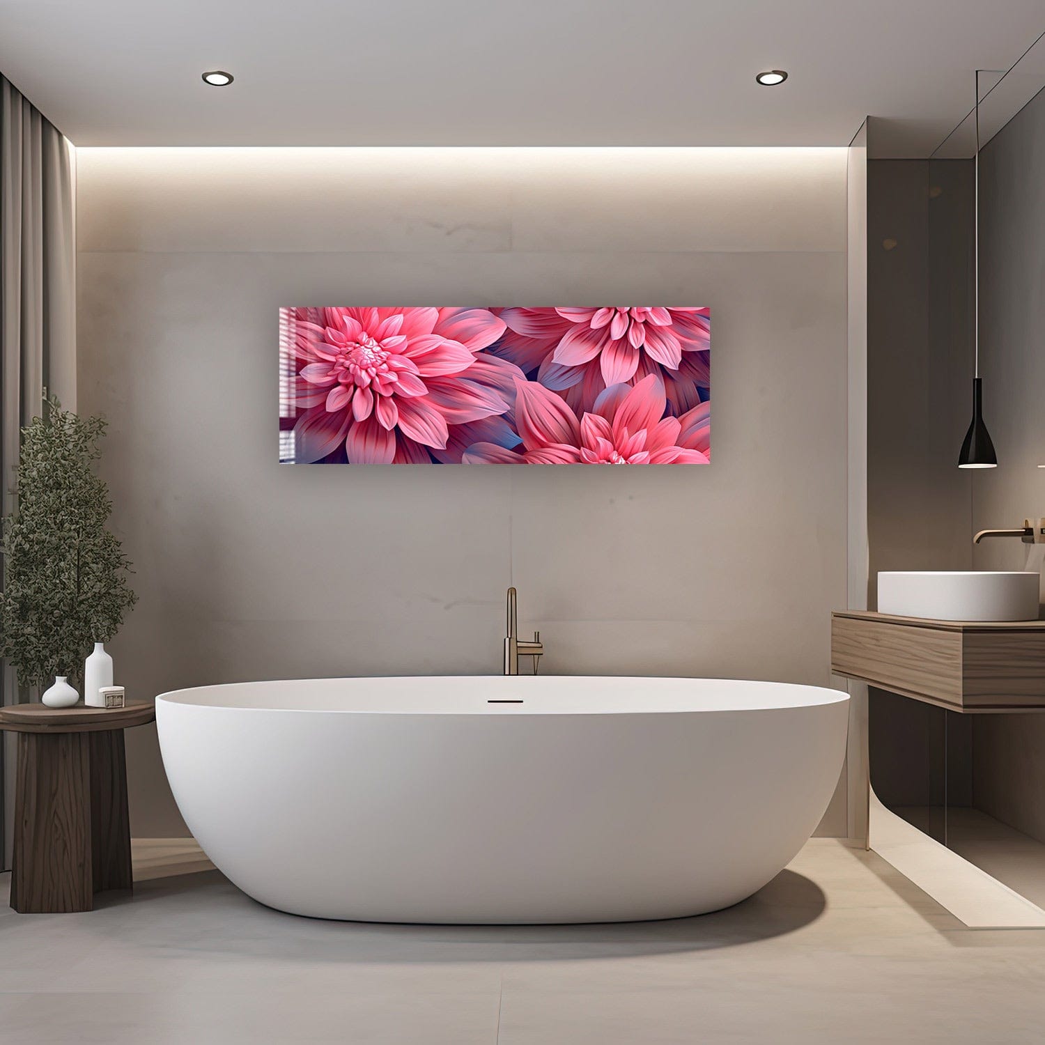 Artronauts Glass Print 92x36cm Pink Flowers - Panoramic