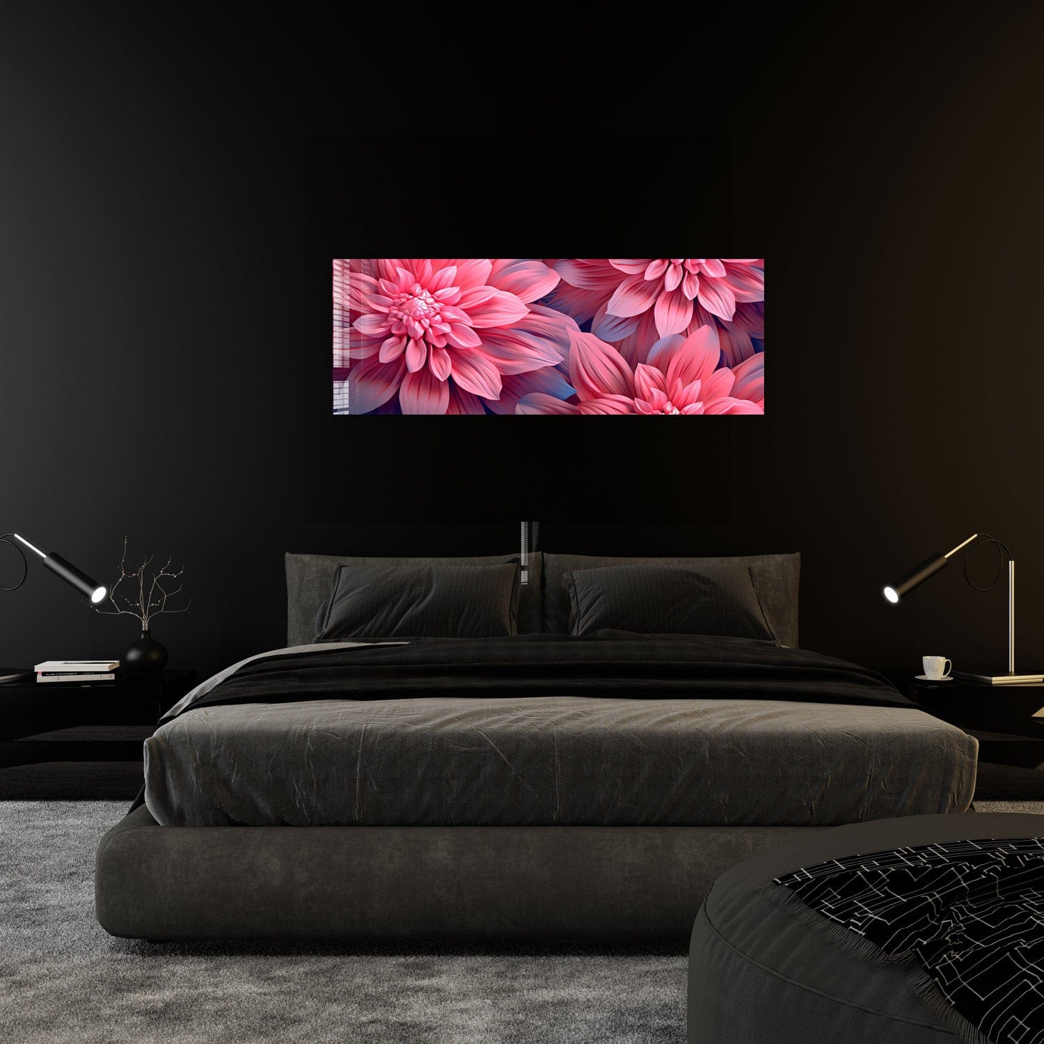 Artronauts Glass Print 92x36cm Pink Flowers - Panoramic