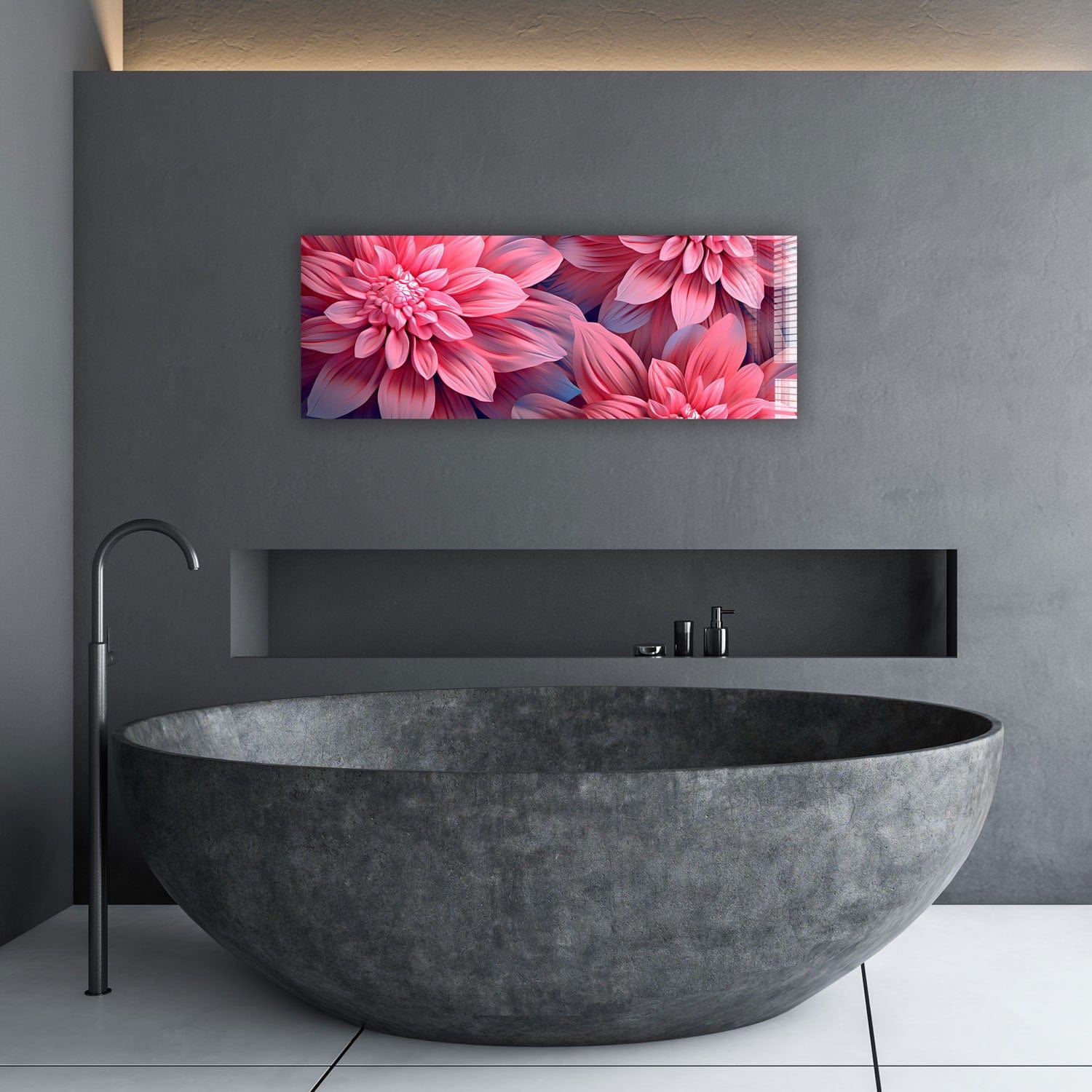 Artronauts Glass Print 92x36cm Pink Flowers - Panoramic
