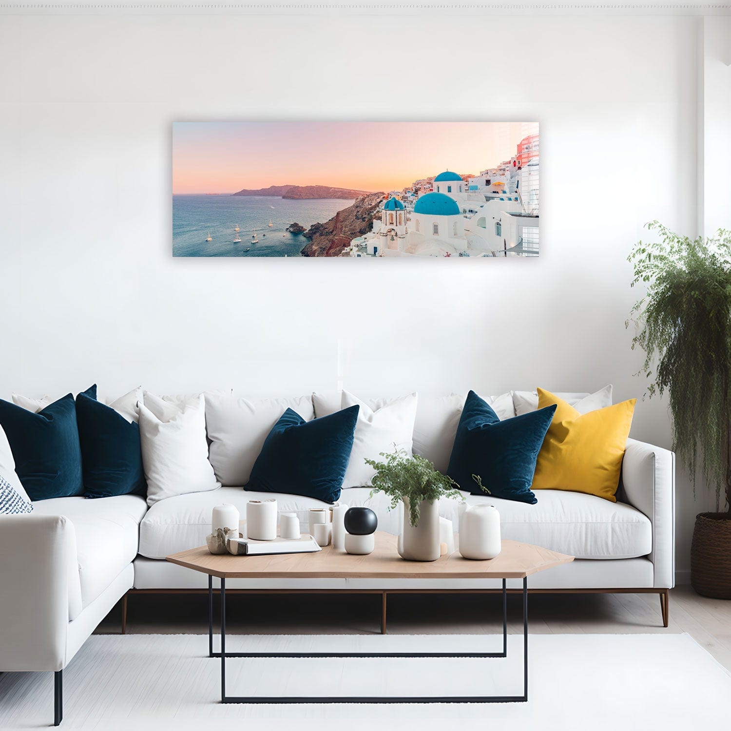 Artronauts Glass Print 92x36cm Greece Cave Houses - Panoramic