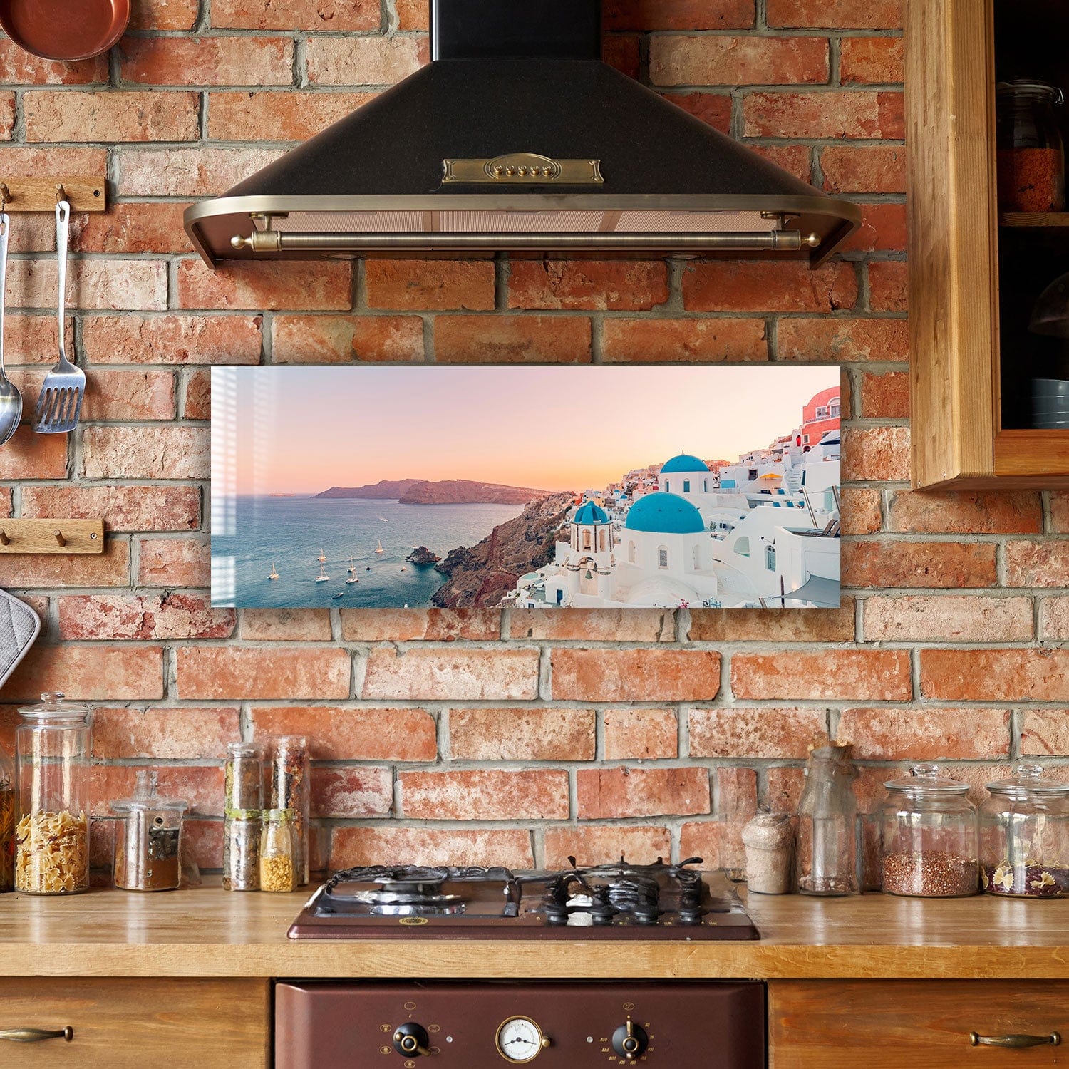 Artronauts Glass Print 92x36cm Greece Cave Houses - Panoramic