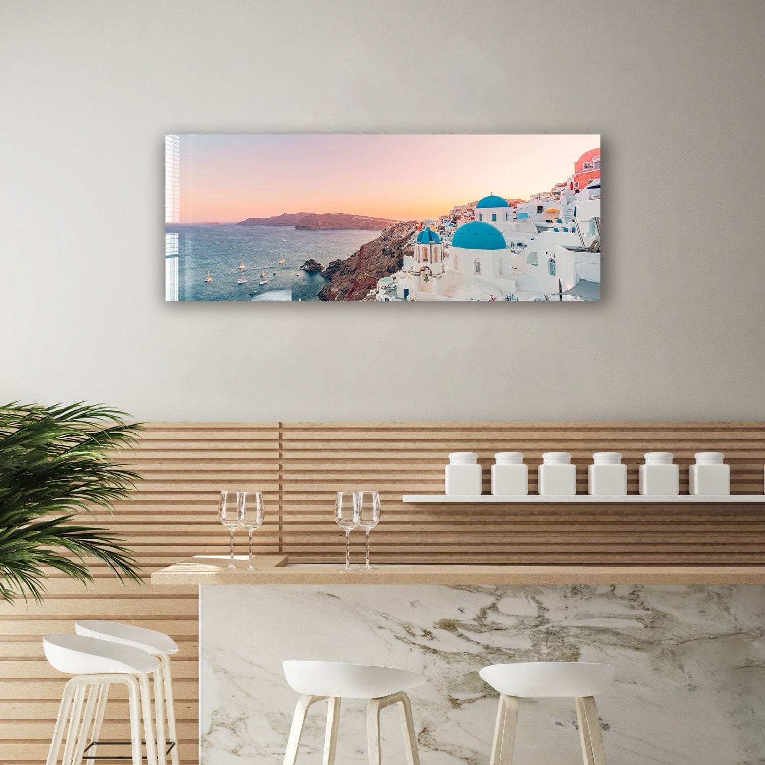 Artronauts Glass Print 92x36cm Greece Cave Houses - Panoramic