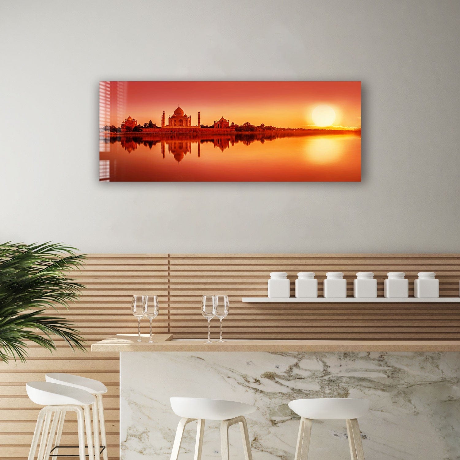 Artronauts Glass Print 92x36cm Sunset in Taj Mahal - Panoramic
