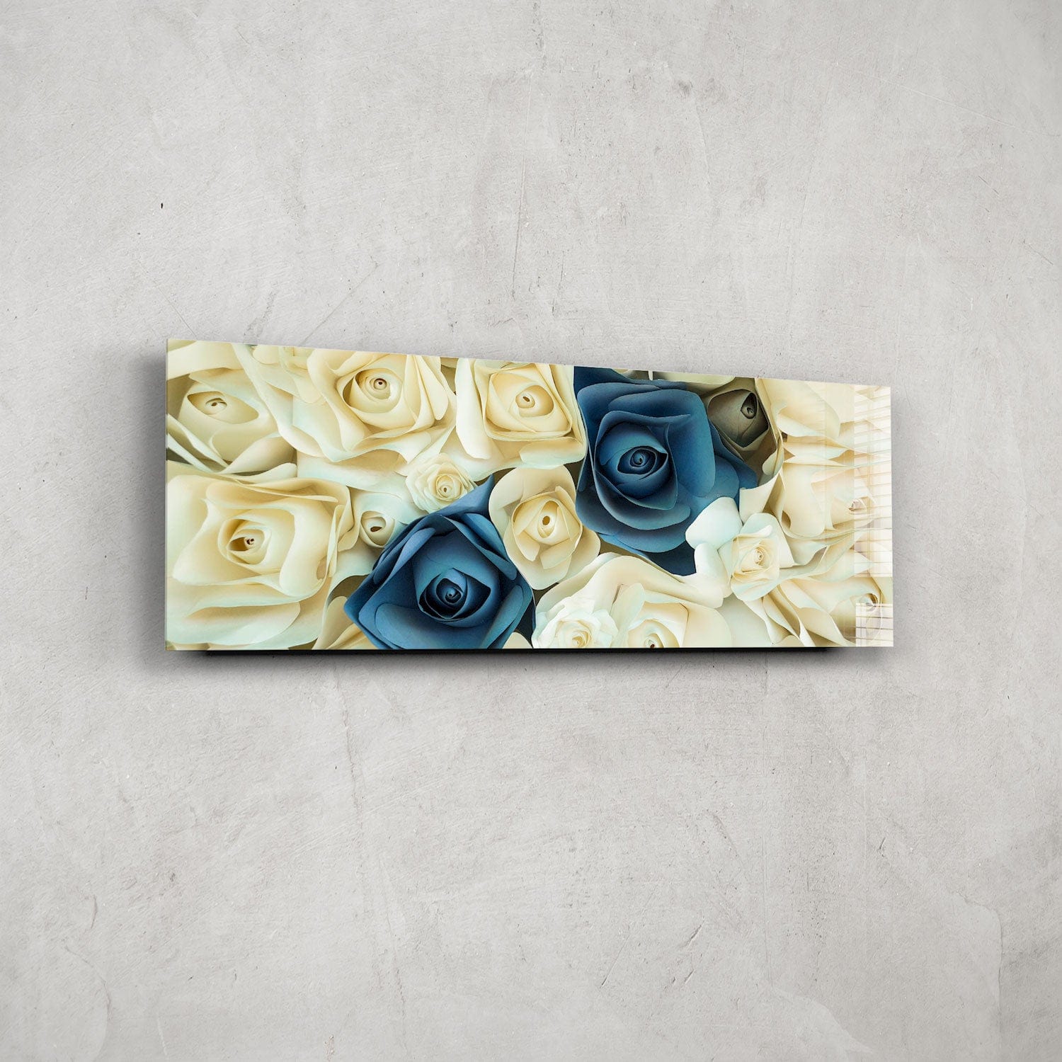 Artronauts Glass Print 92x36cm White & Blue Roses - Panoramic