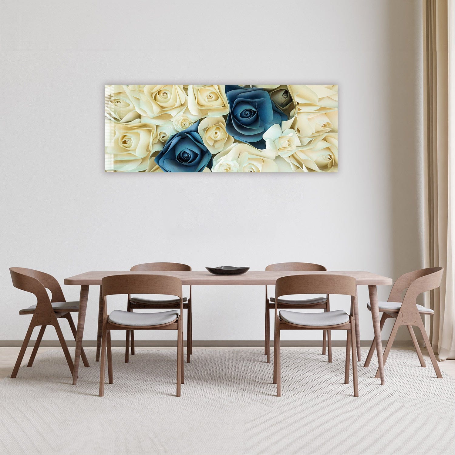 Artronauts Glass Print 92x36cm White & Blue Roses - Panoramic