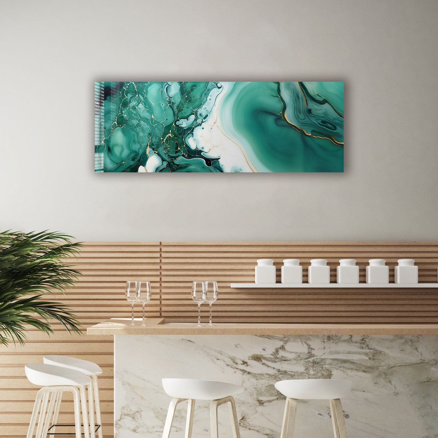 Artronauts Glass Print 92x36cm Green Marble Design II - Panoramic