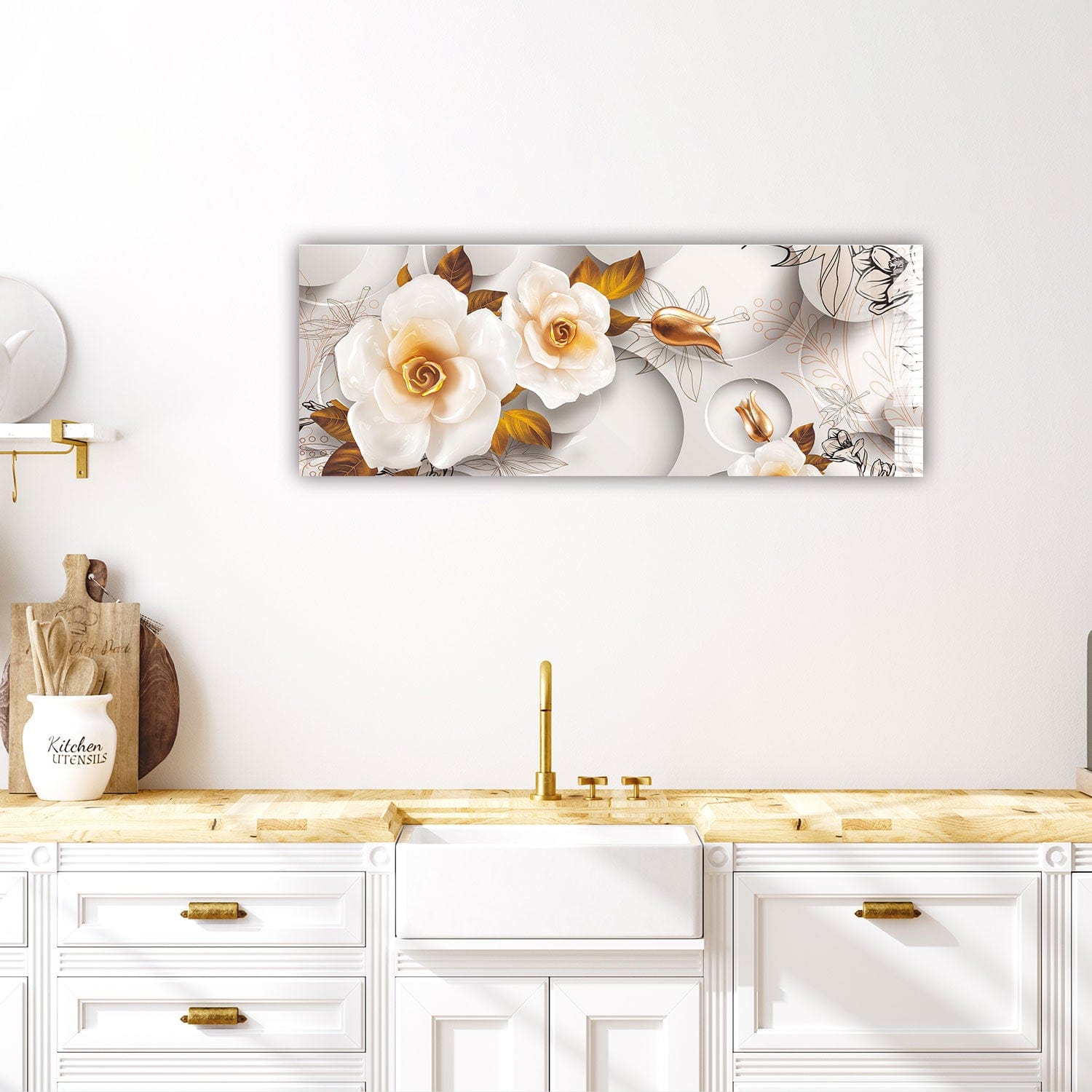 Artronauts Glass Print 92x36cm White Rose - Panoramic