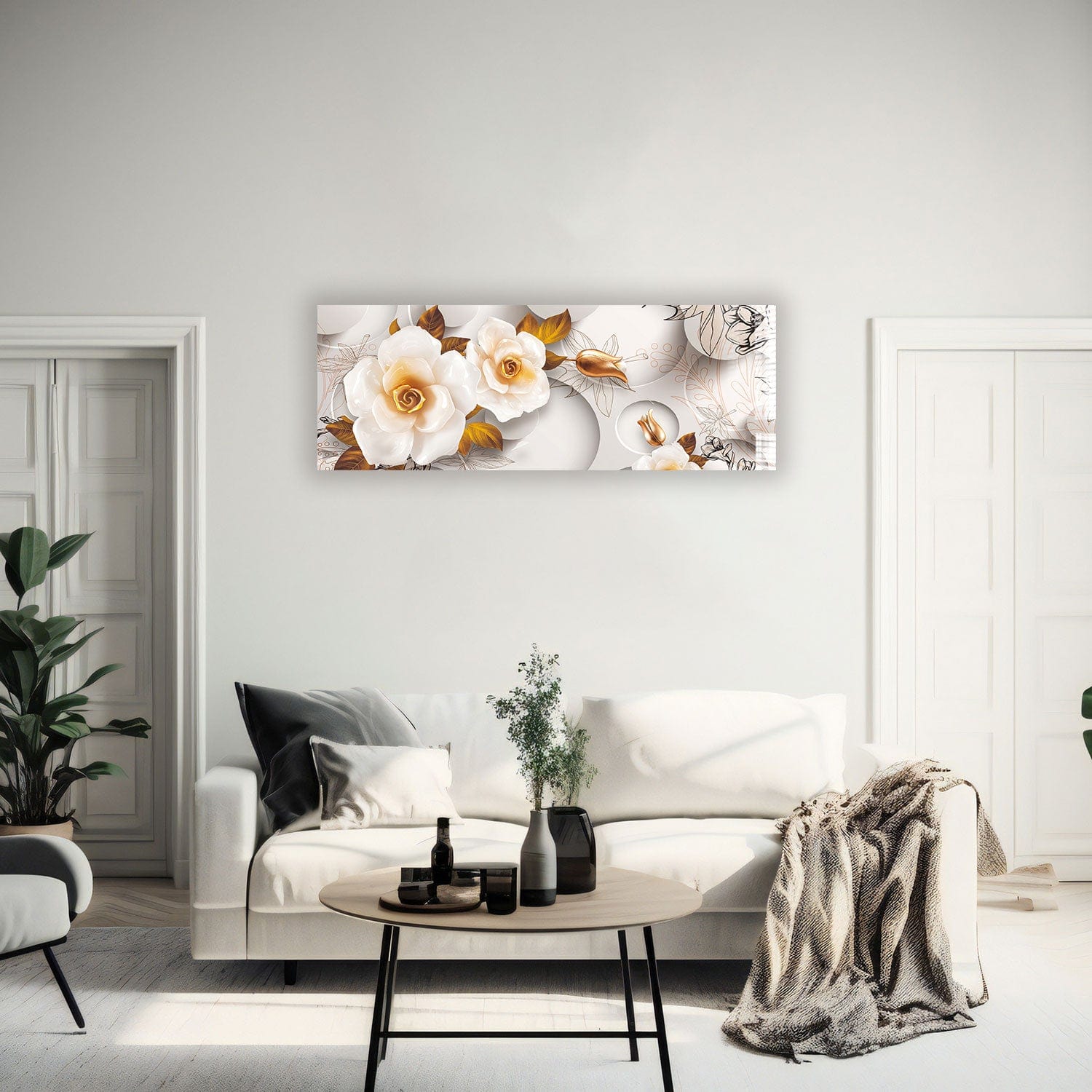 Artronauts Glass Print 92x36cm White Rose - Panoramic