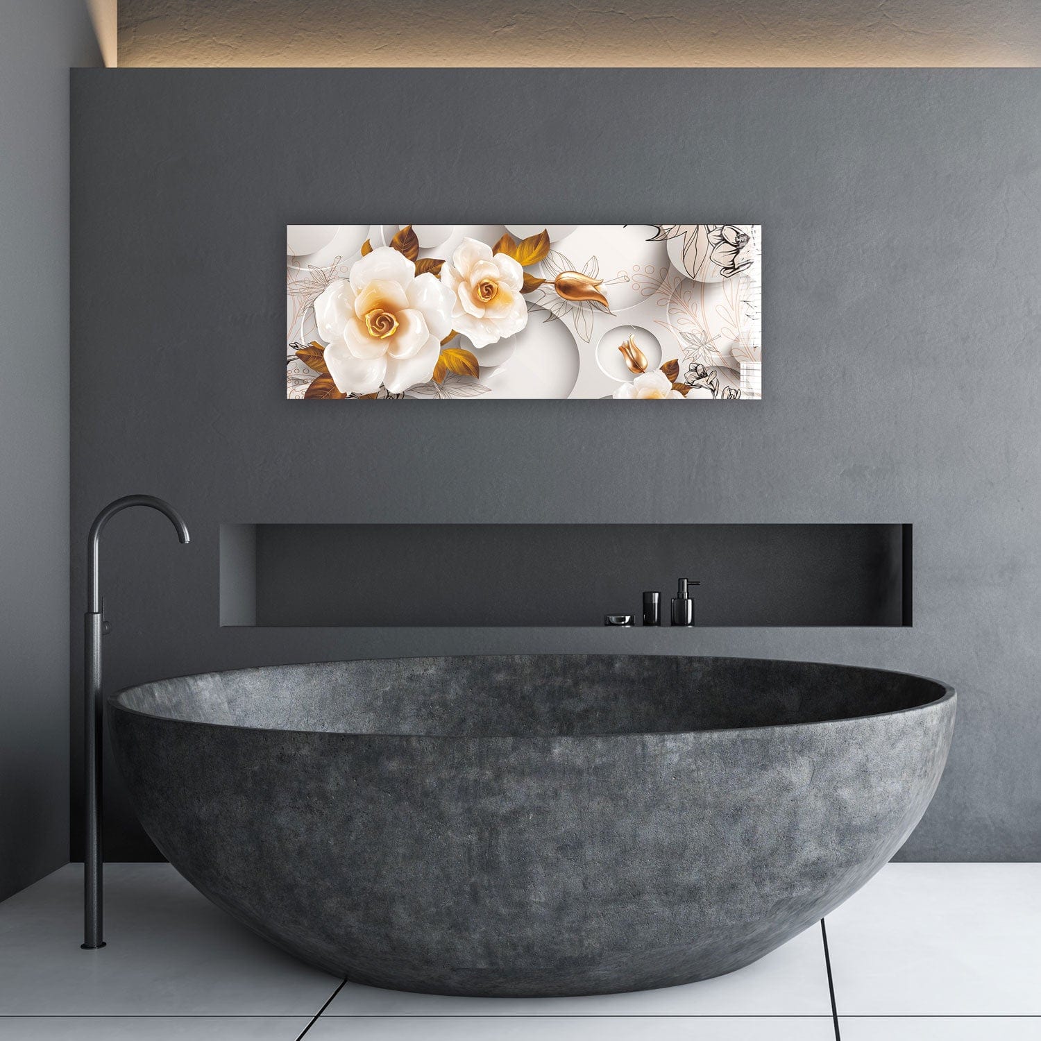 Artronauts Glass Print 92x36cm White Rose - Panoramic