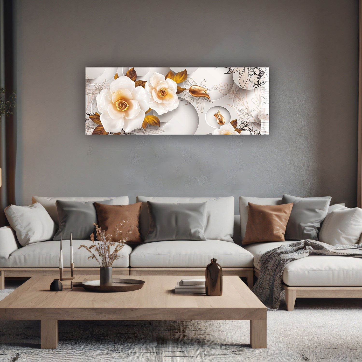 Artronauts Glass Print 92x36cm White Rose - Panoramic