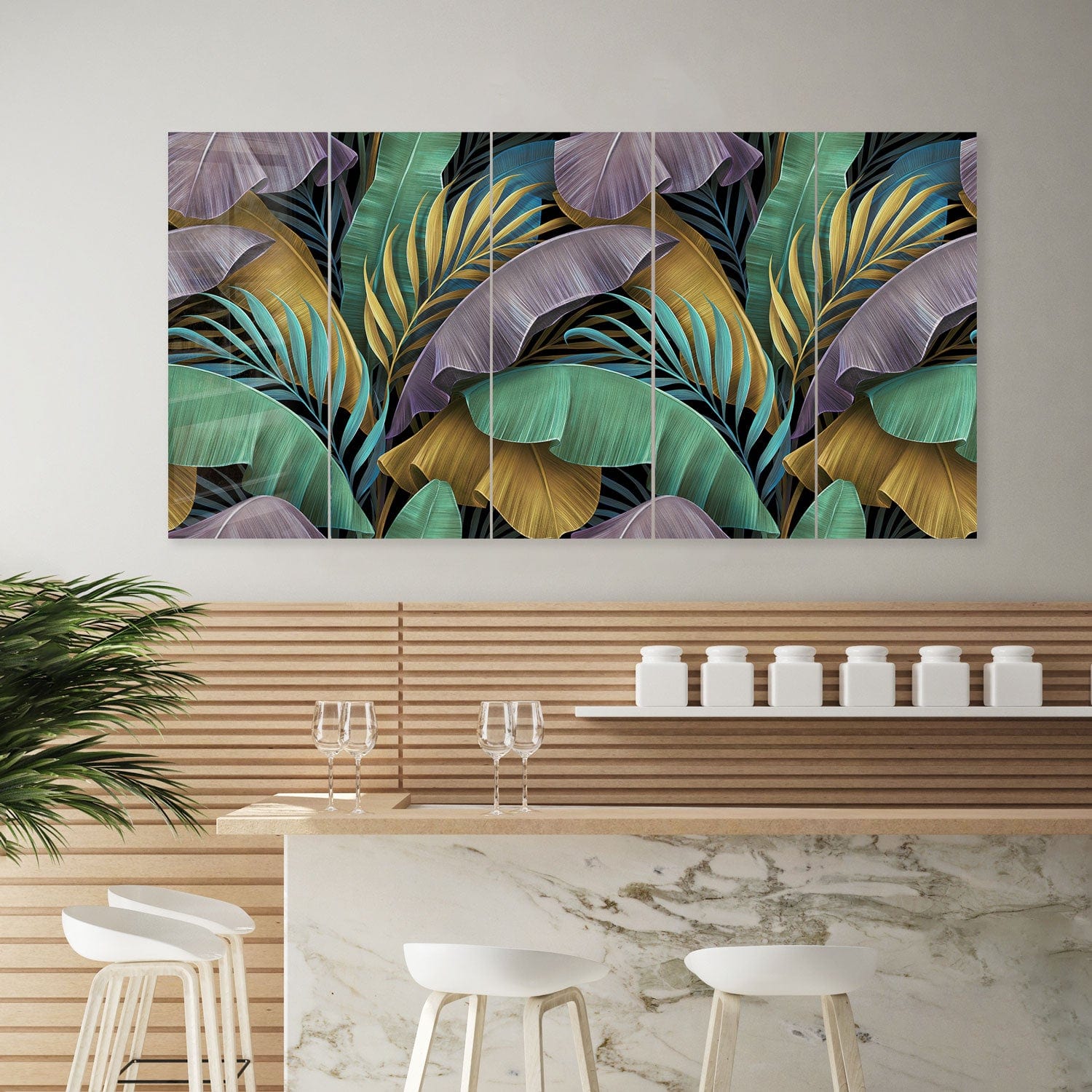 Artronauts Glass Print 92x180 cm | 36.5"x71.5" Tropical Leaves