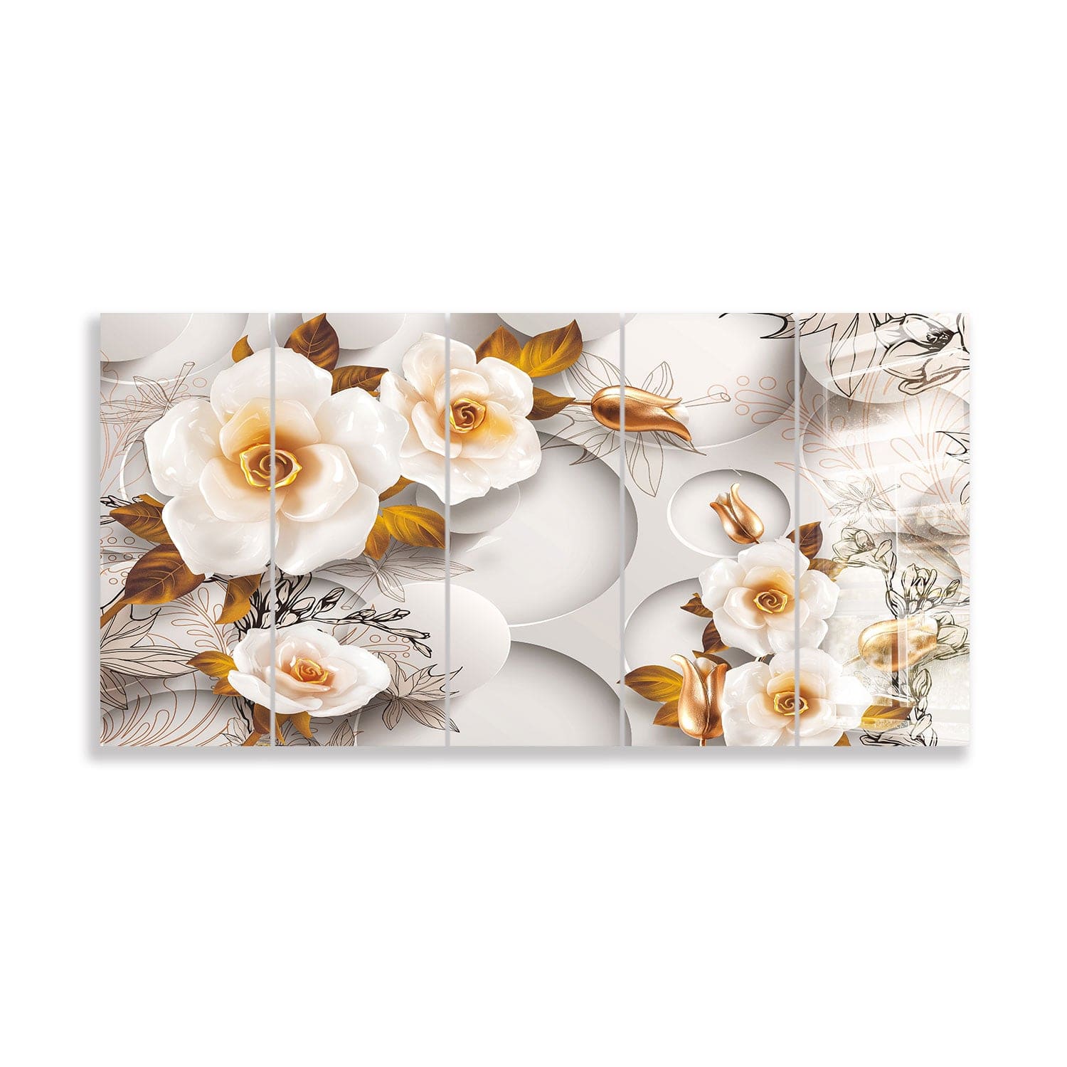 Artronauts Glass Print 92x180 cm | 36.5"x71.5" White Gold Roses