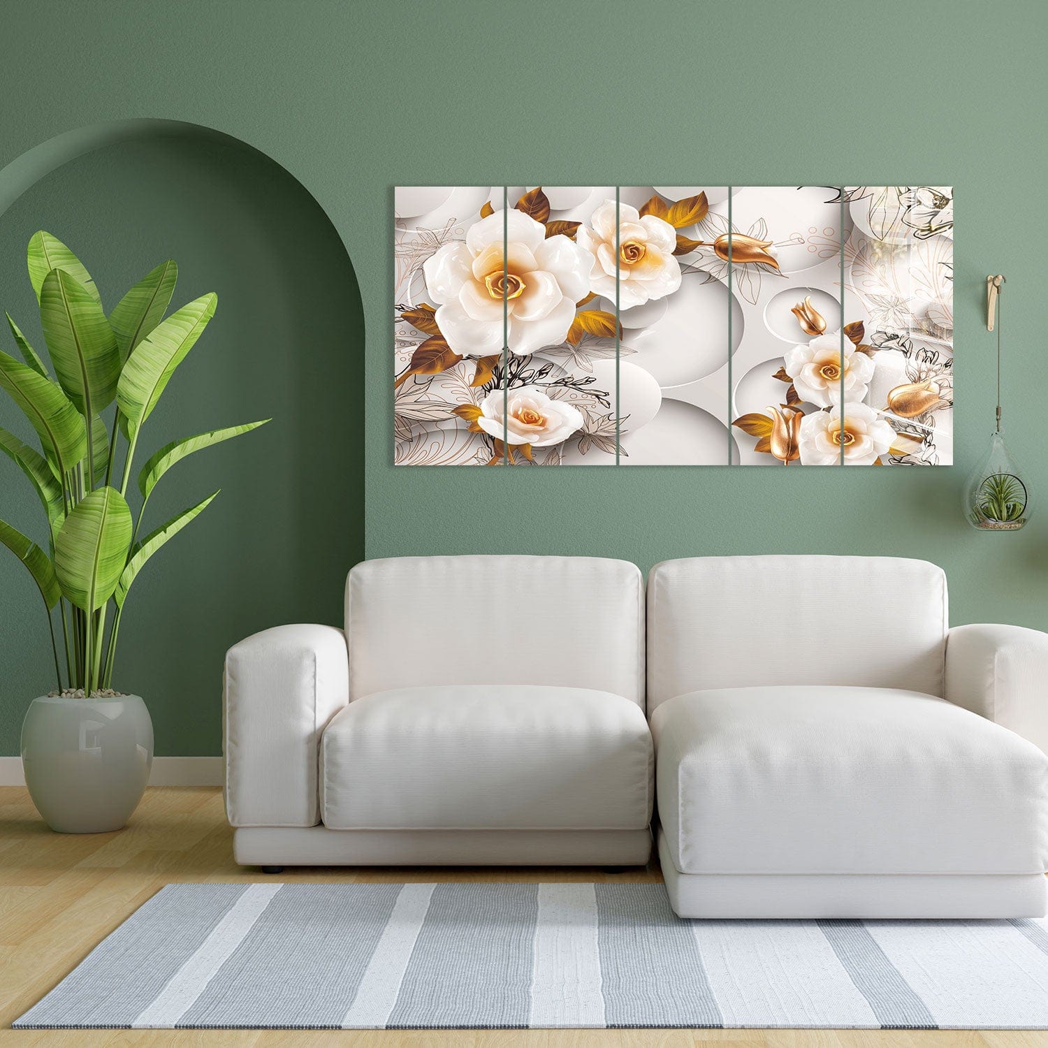 Artronauts Glass Print 92x180 cm | 36.5"x71.5" White Gold Roses