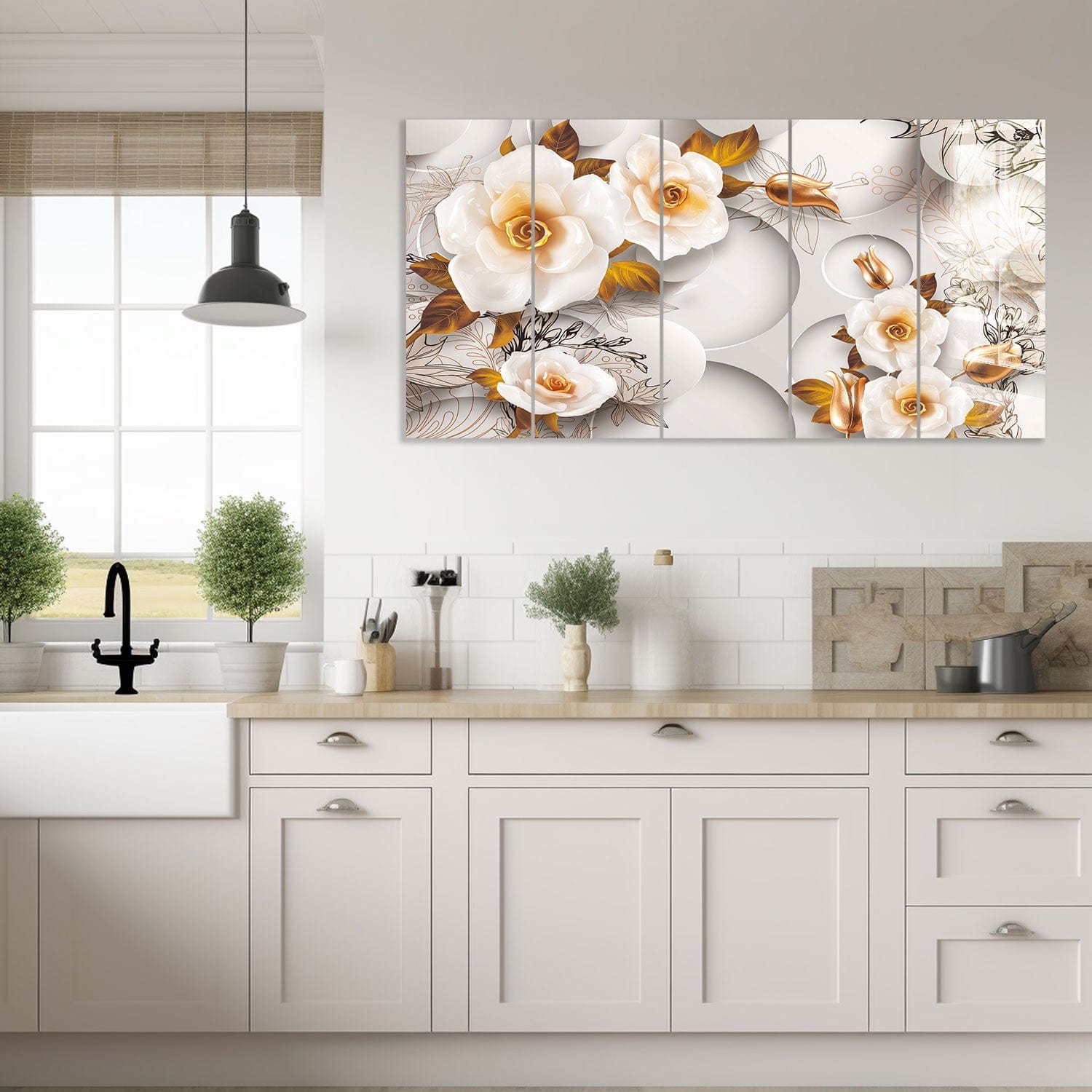 Artronauts Glass Print 92x180 cm | 36.5"x71.5" White Gold Roses