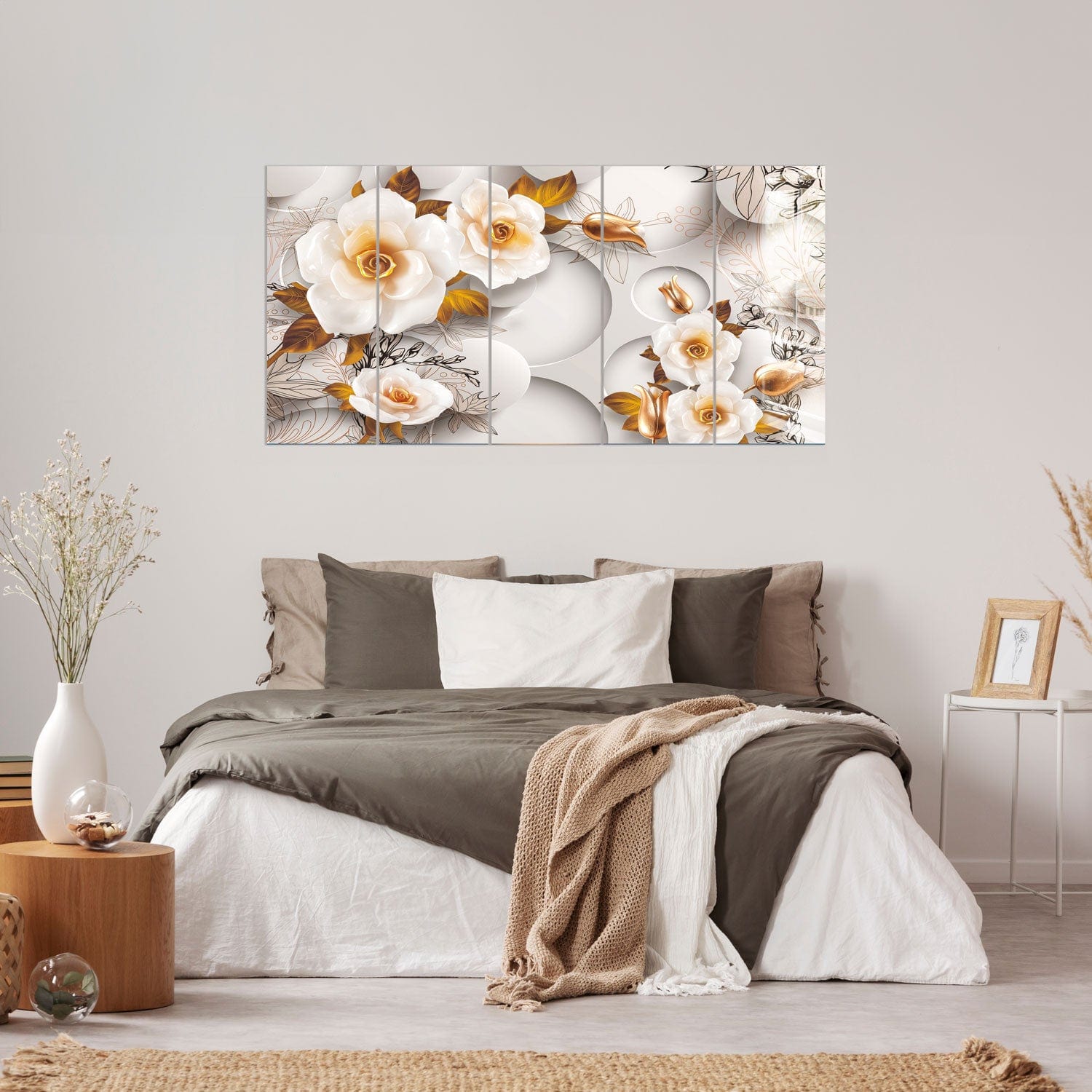 Artronauts Glass Print 92x180 cm | 36.5"x71.5" White Gold Roses