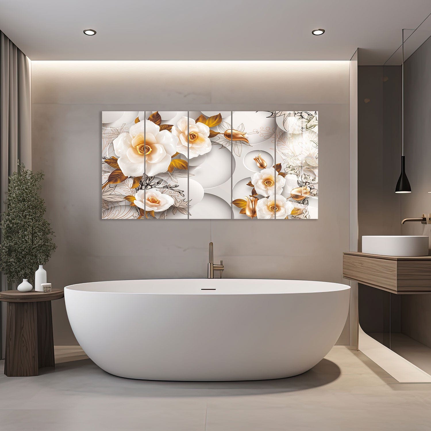 Artronauts Glass Print 92x180 cm | 36.5"x71.5" White Gold Roses