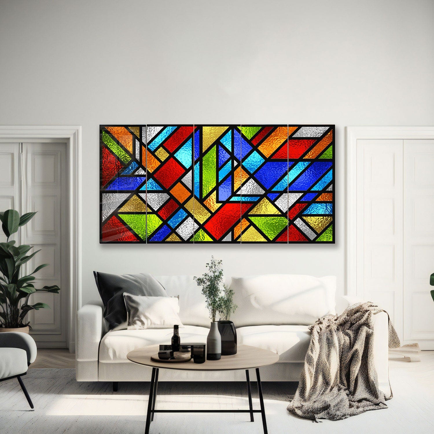Artronauts Glass Print 92x180 cm | 36.5"x71.5" Colourful Shapes Stained Glass Effect