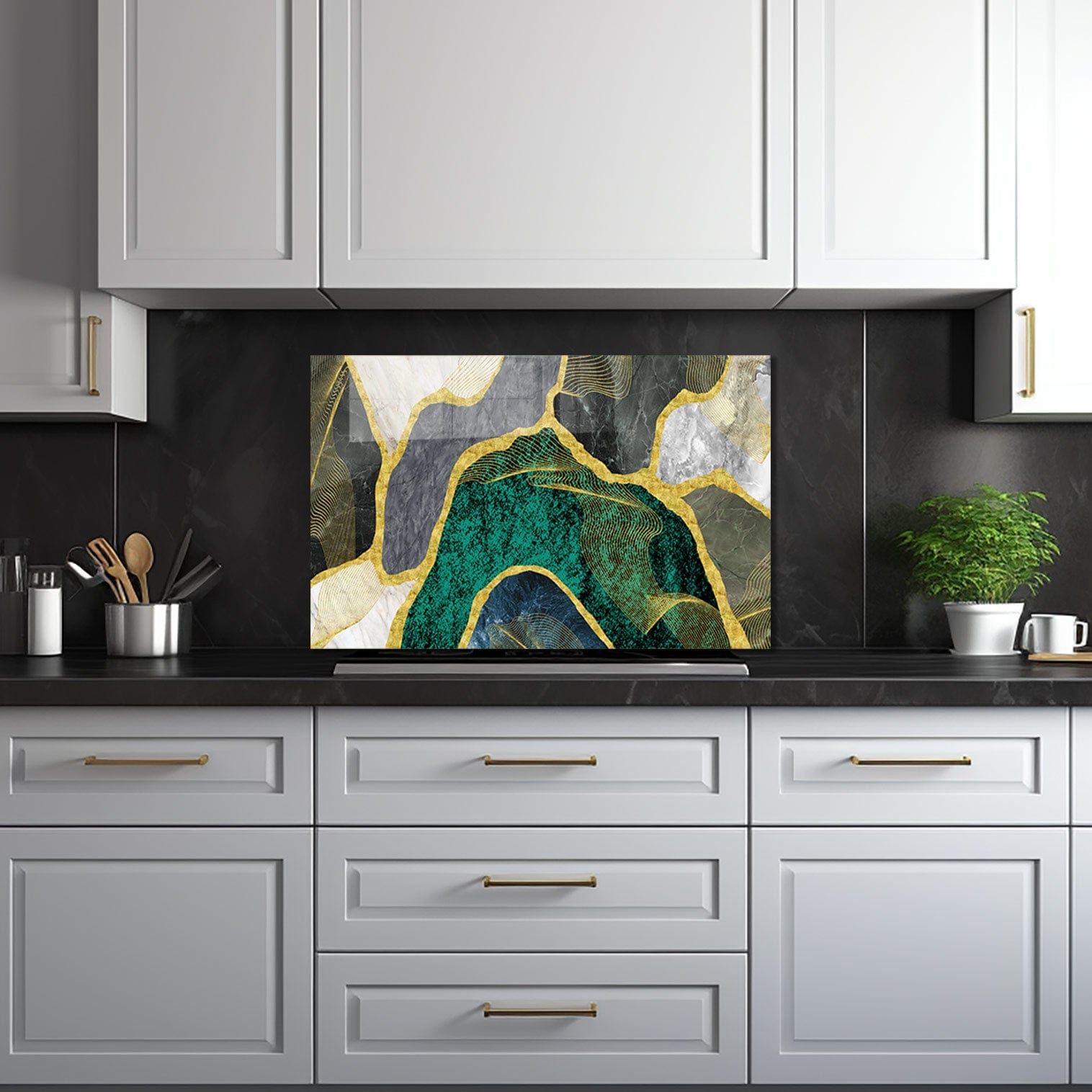 Artronauts Glass Print 110x70 cm | 43.3"x27.5" Green Marble - Glass Splashback