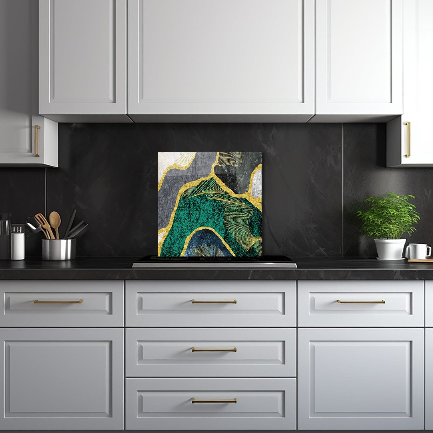 Artronauts Glass Print 50x50 cm | 19.7"x19.7" Green Marble - Glass Splashback