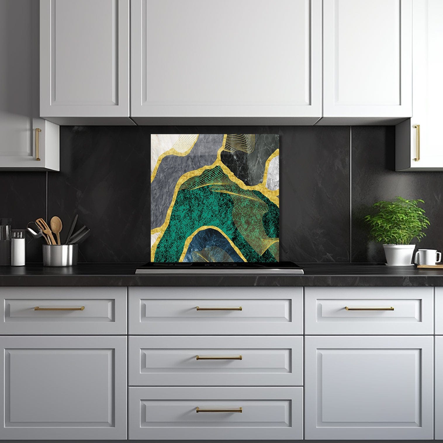 Artronauts Glass Print 60x60 cm | 23.6"x23.6" Green Marble - Glass Splashback