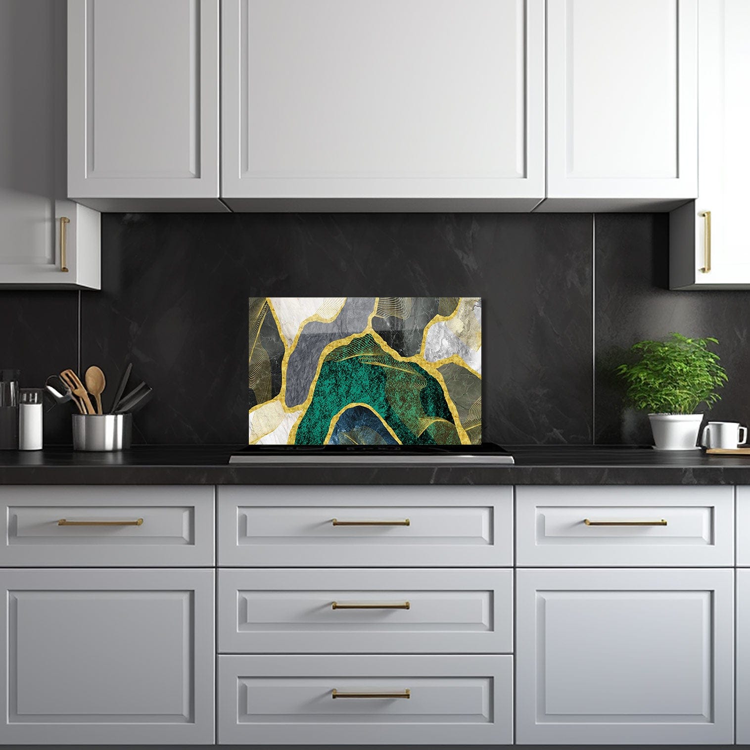 Artronauts Glass Print 72x46 cm | 28.3"x18.1" Green Marble - Glass Splashback