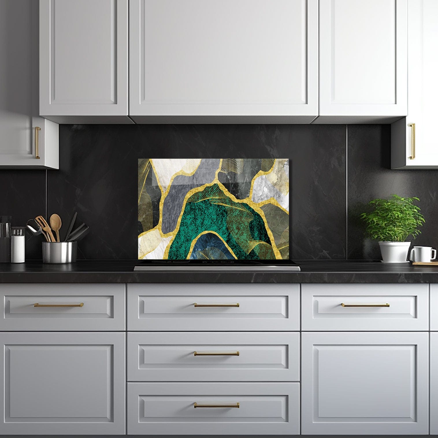 Artronauts Glass Print 90x60 cm | 35.4"x23.6" Green Marble - Glass Splashback