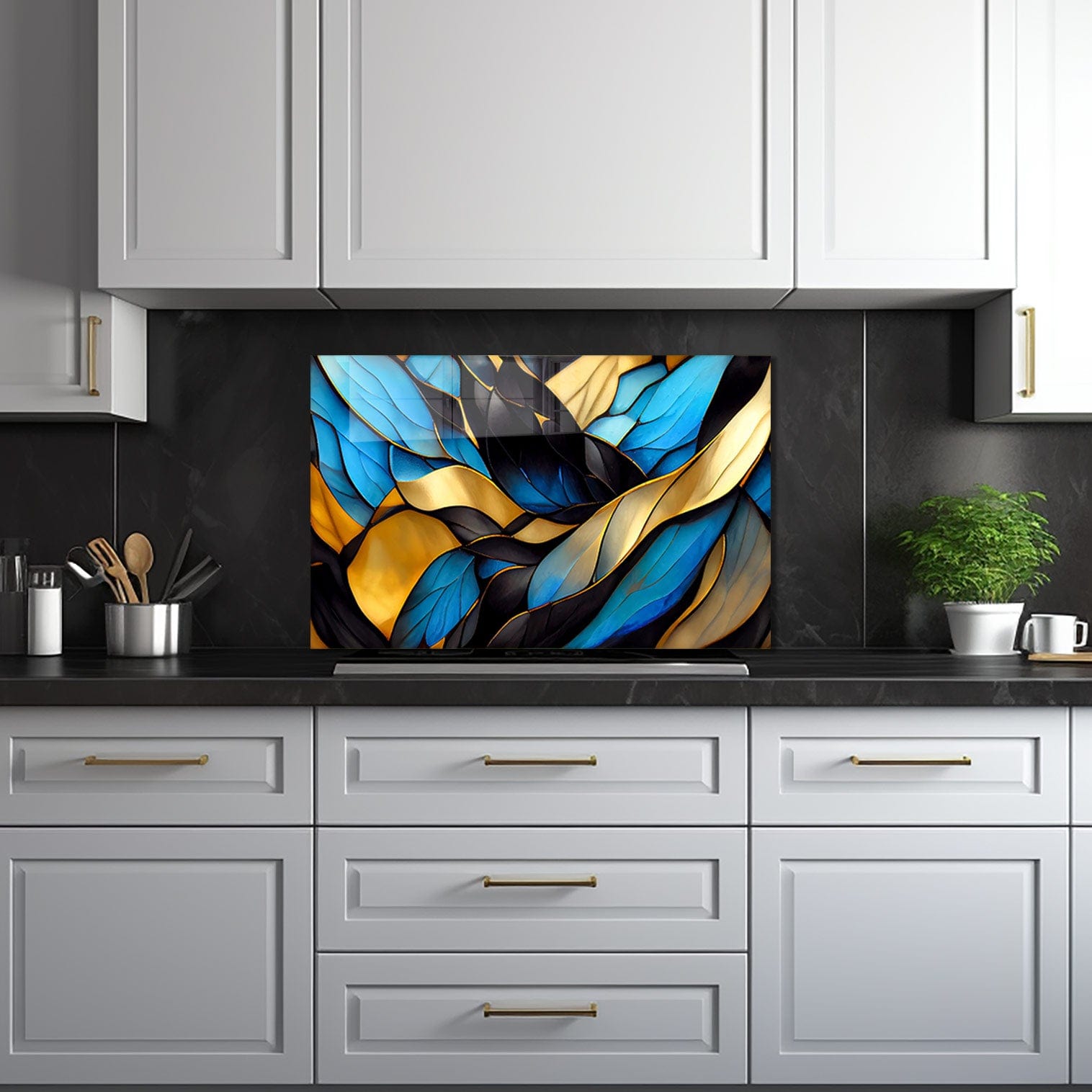 Artronauts Glass Print 110x70 cm | 43.3"x27.5" Blue Abstract Waves - Glass Splashback