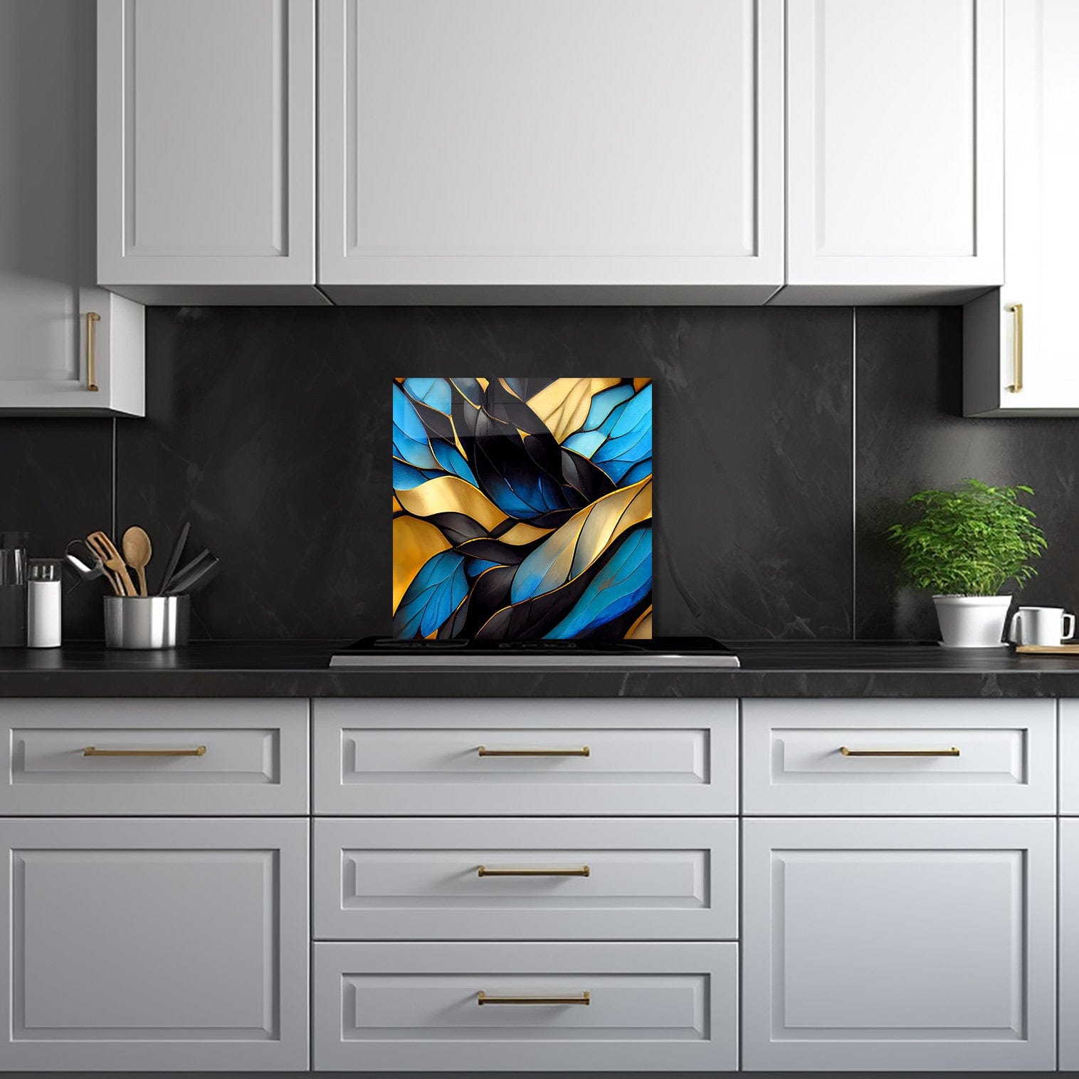 Artronauts Glass Print 50x50 cm | 19.7"x19.7" Blue Abstract Waves - Glass Splashback