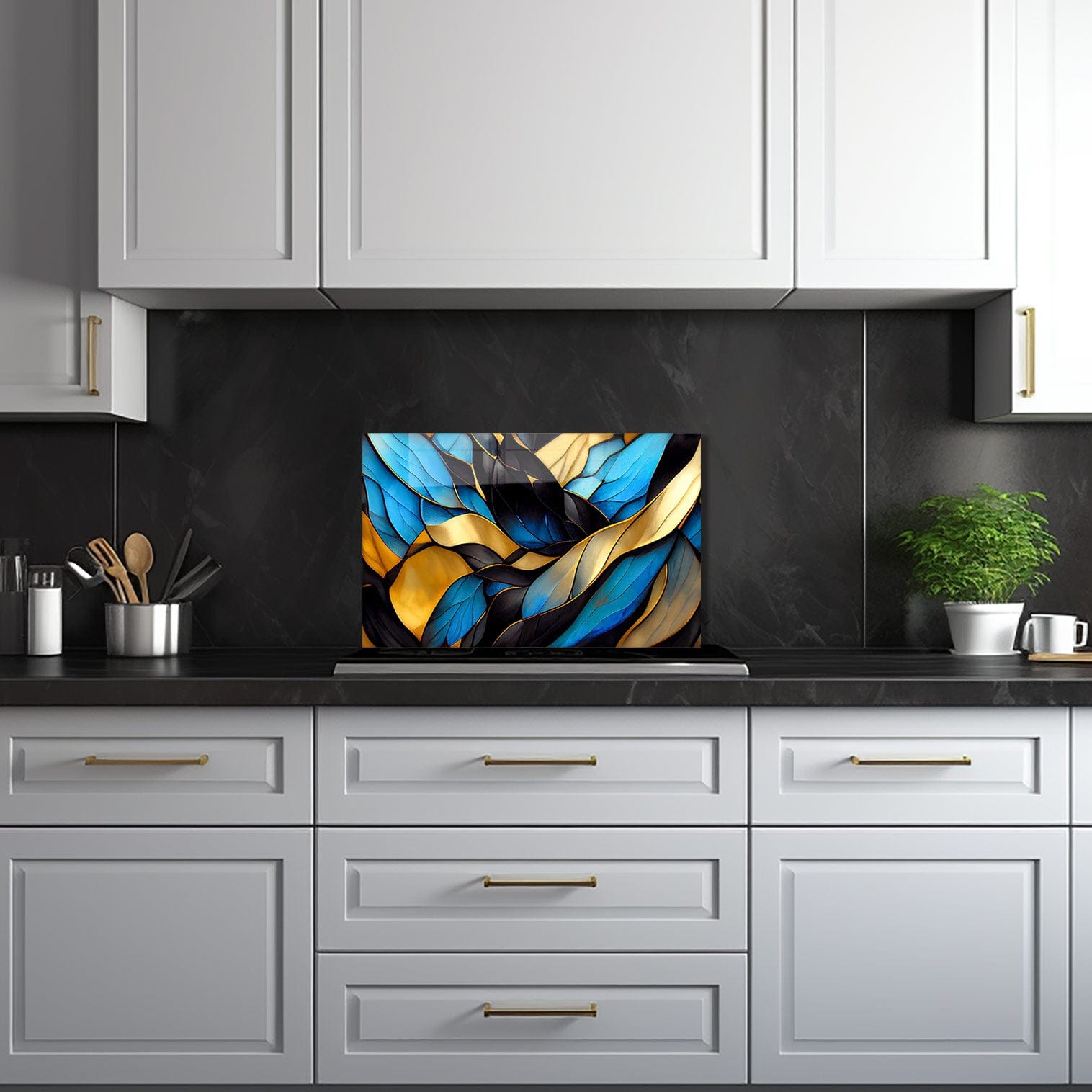 Artronauts Glass Print 72x46 cm | 28.3"x18.1" Blue Abstract Waves - Glass Splashback