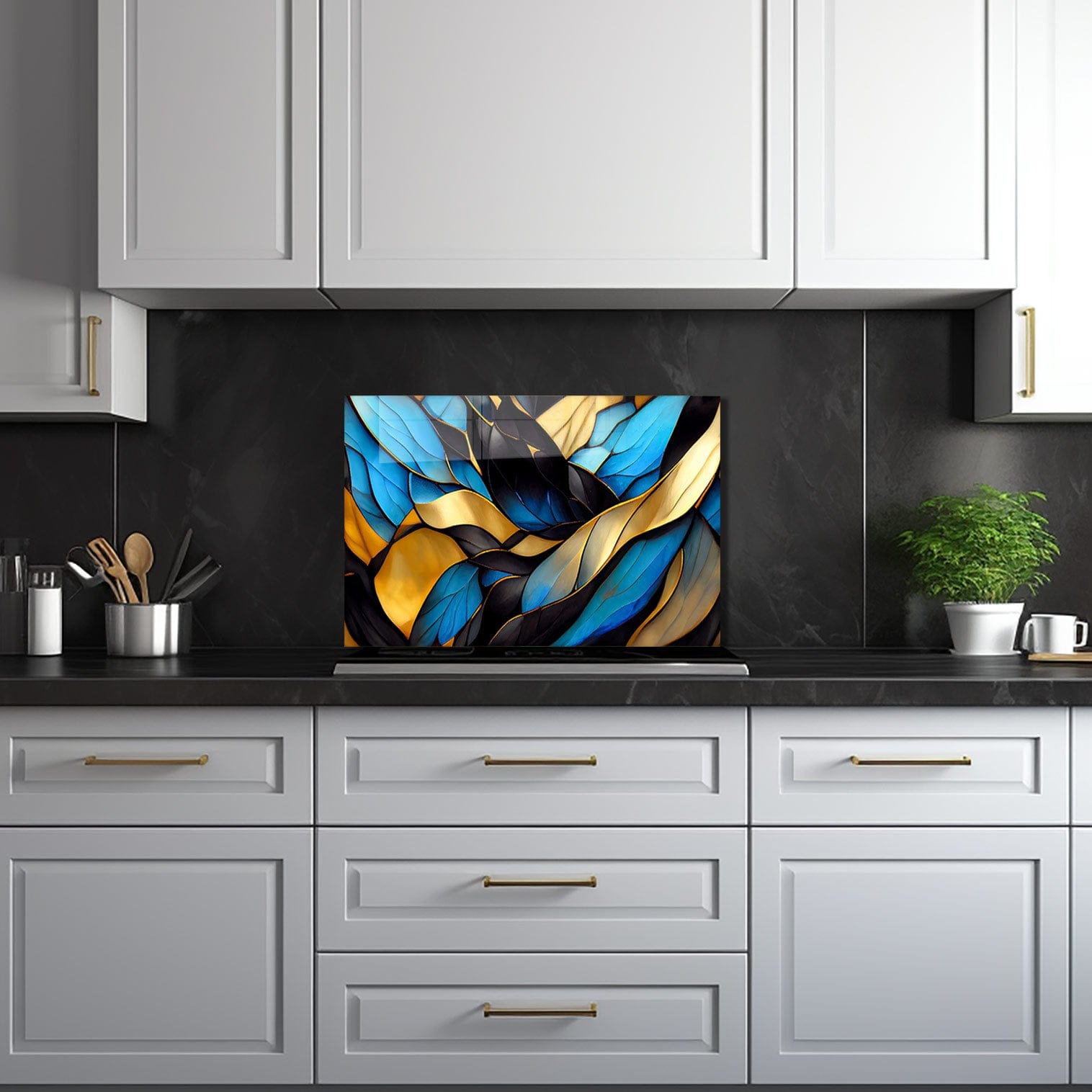 Artronauts Glass Print 90x60 cm | 35.4"x23.6" Blue Abstract Waves - Glass Splashback