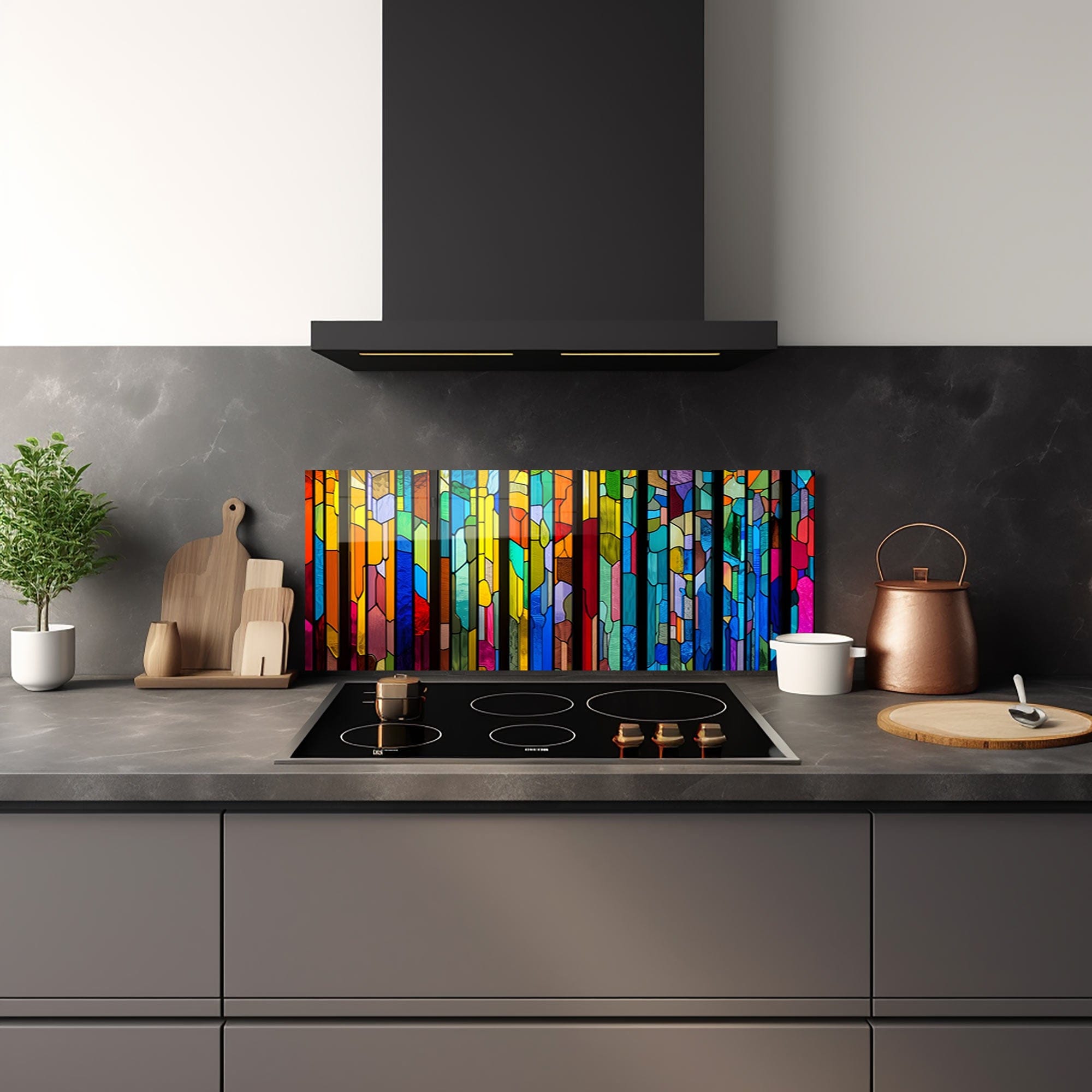 Artronauts Glass Print 92x36 cm | 36.2"x14.2" Colourful Stripes II - Glass Splashback