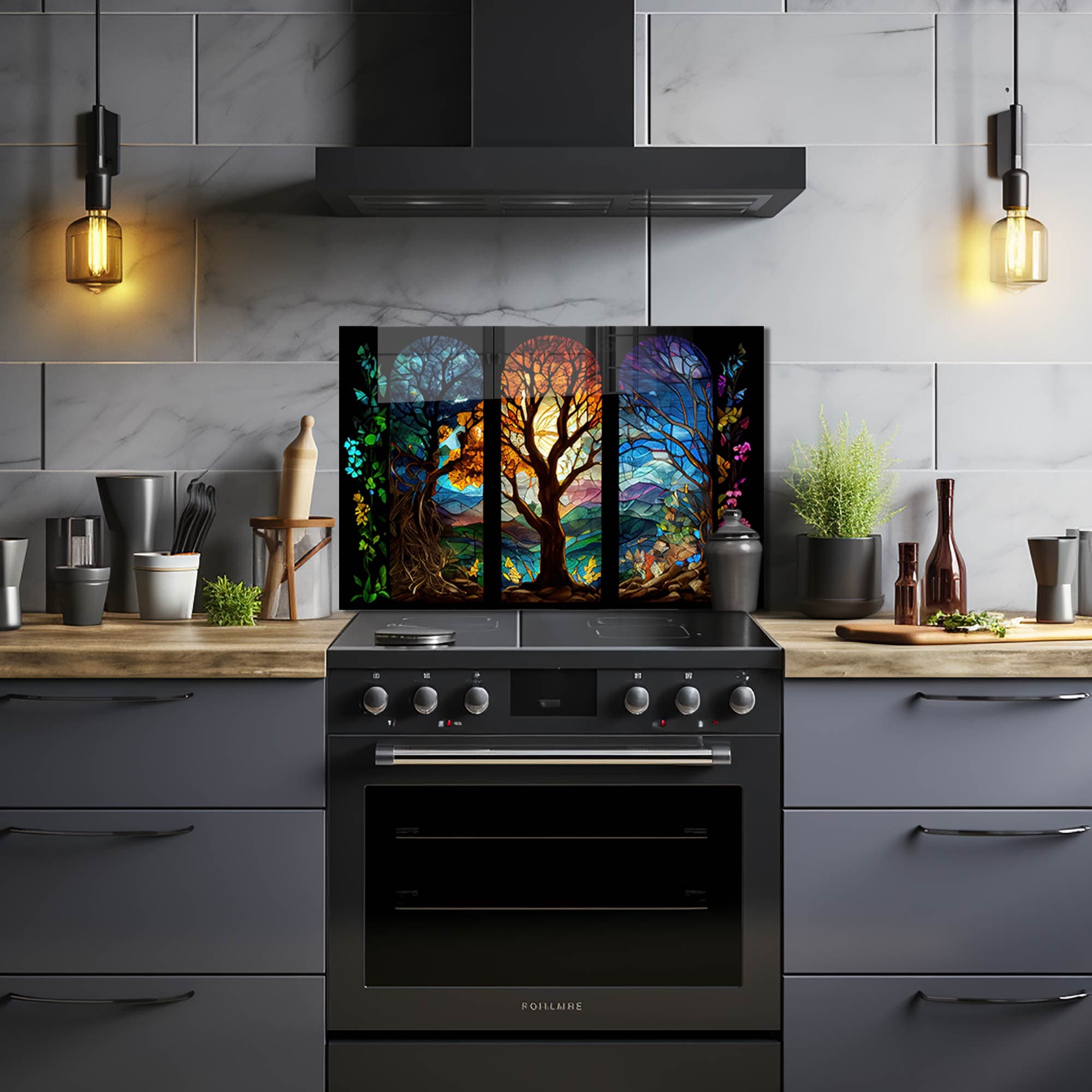 Artronauts Glass Print 90x60 cm | 35.4"x23.6" Seasons of Tree - Glass Splashback