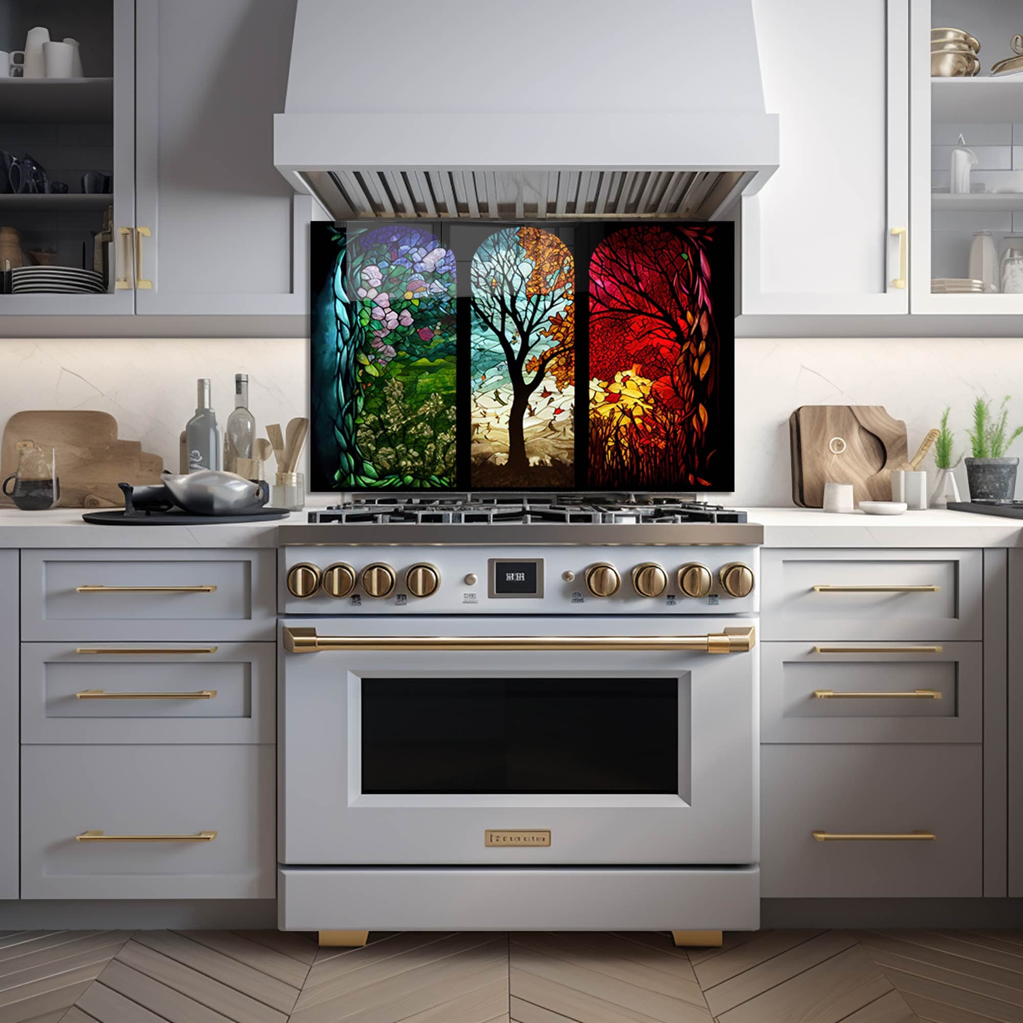 Artronauts Glass Print 110x70 cm | 43.3"x27.5" Seasons of Tree II - Glass Splashback