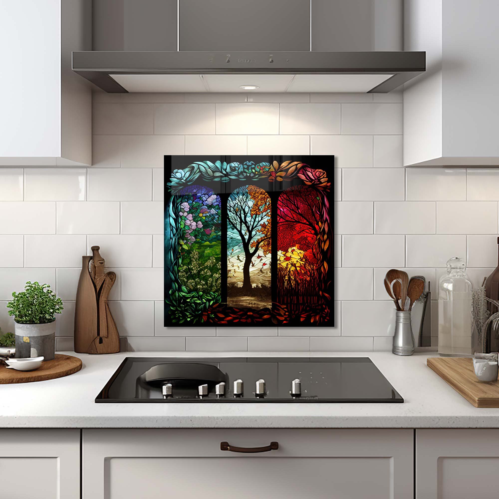 Artronauts Glass Print 50x50 cm | 19.7"x19.7" Seasons of Tree II - Glass Splashback