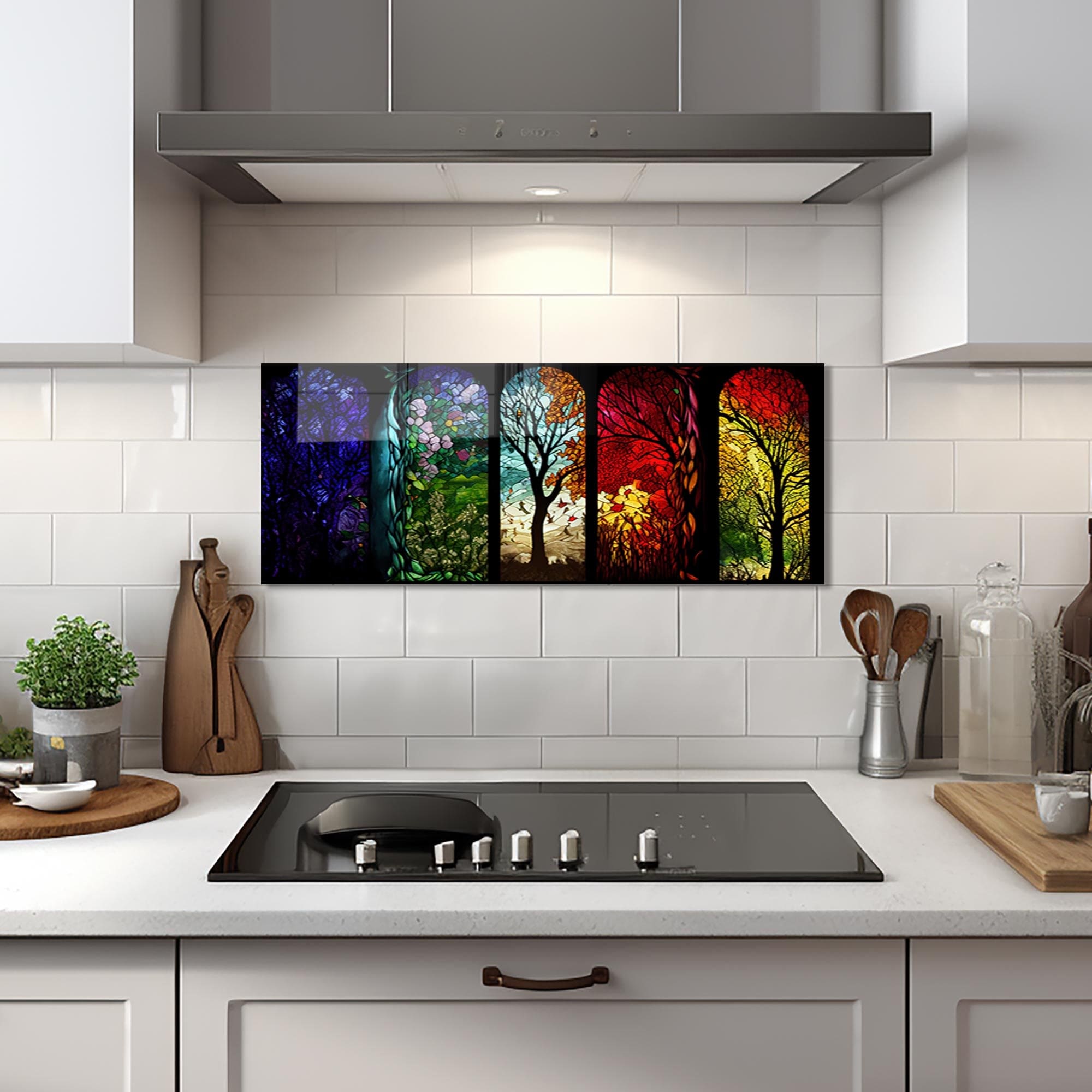 Artronauts Glass Print 92x36 cm | 36.2"x14.2" Seasons of Tree II - Glass Splashback