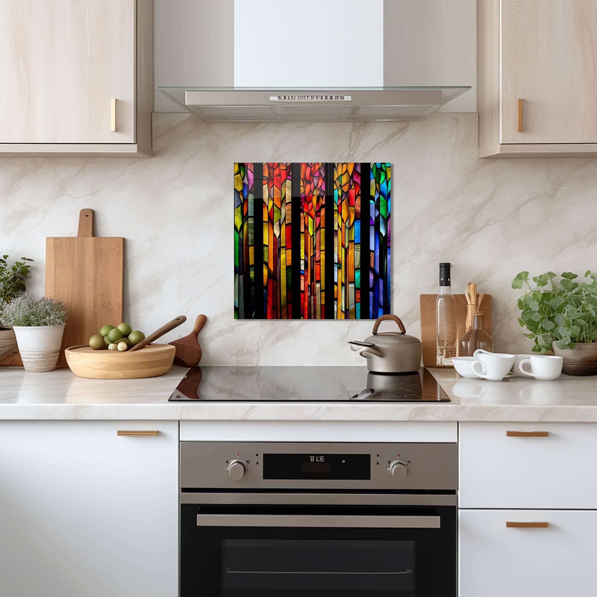 Artronauts Glass Print 40x40 cm | 15.7"x15.7" Colourful Floral Stripes- Glass Splashback