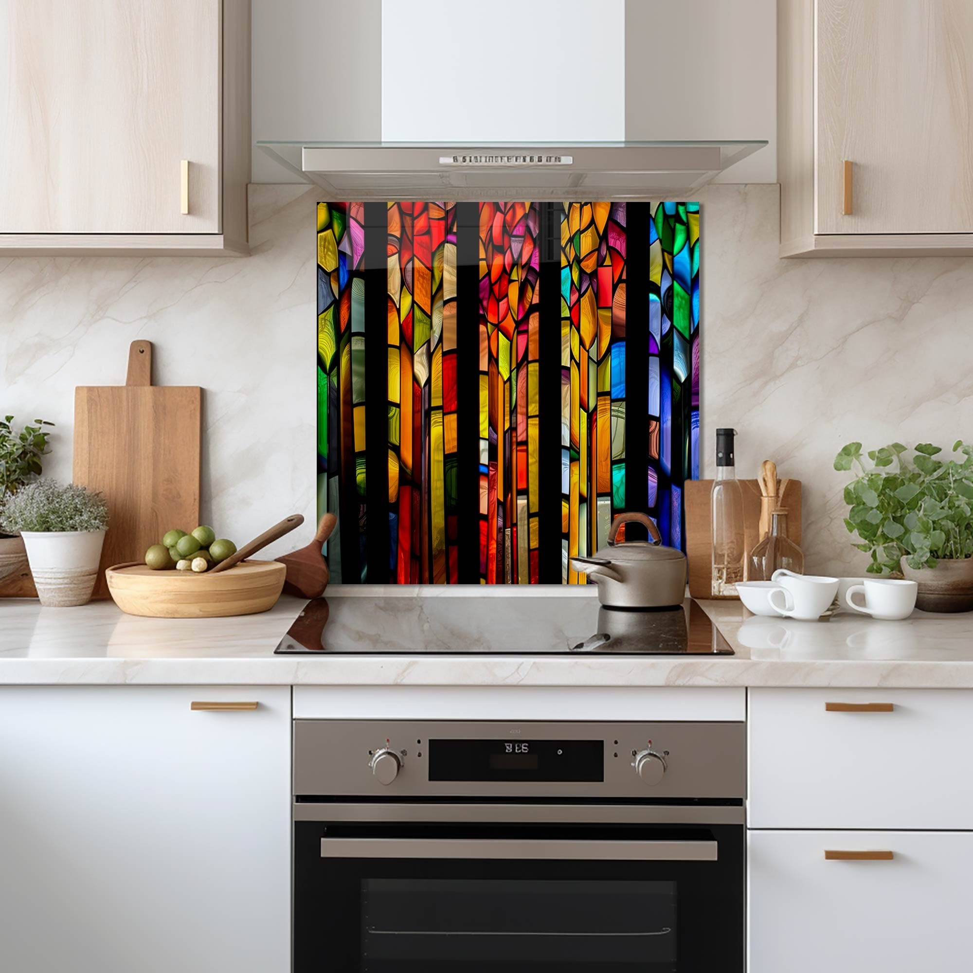 Artronauts Glass Print 60x60 cm | 23.6"x23.6" Colourful Floral Stripes- Glass Splashback