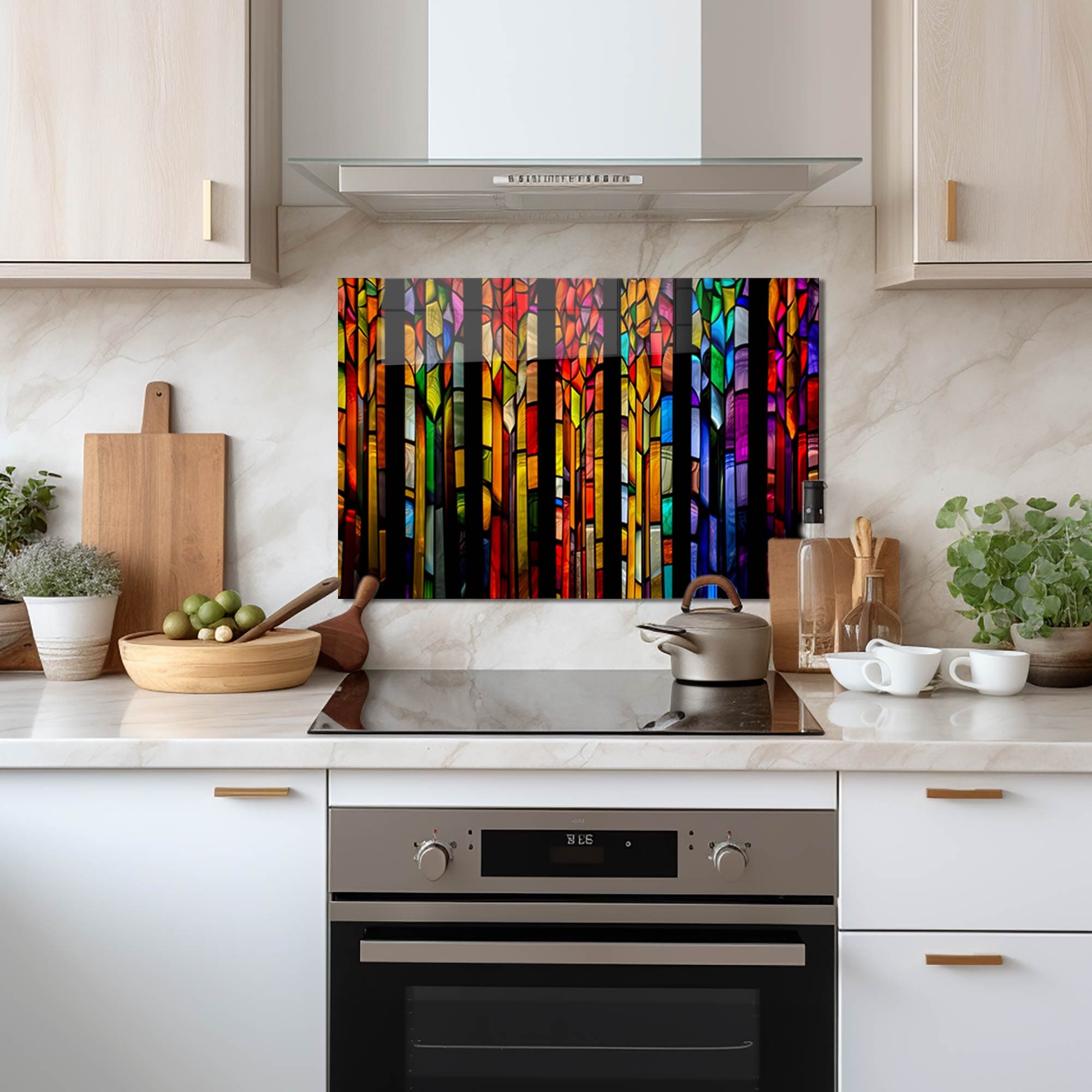 Artronauts Glass Print 90x60 cm | 35.4"x23.6" Colourful Floral Stripes- Glass Splashback