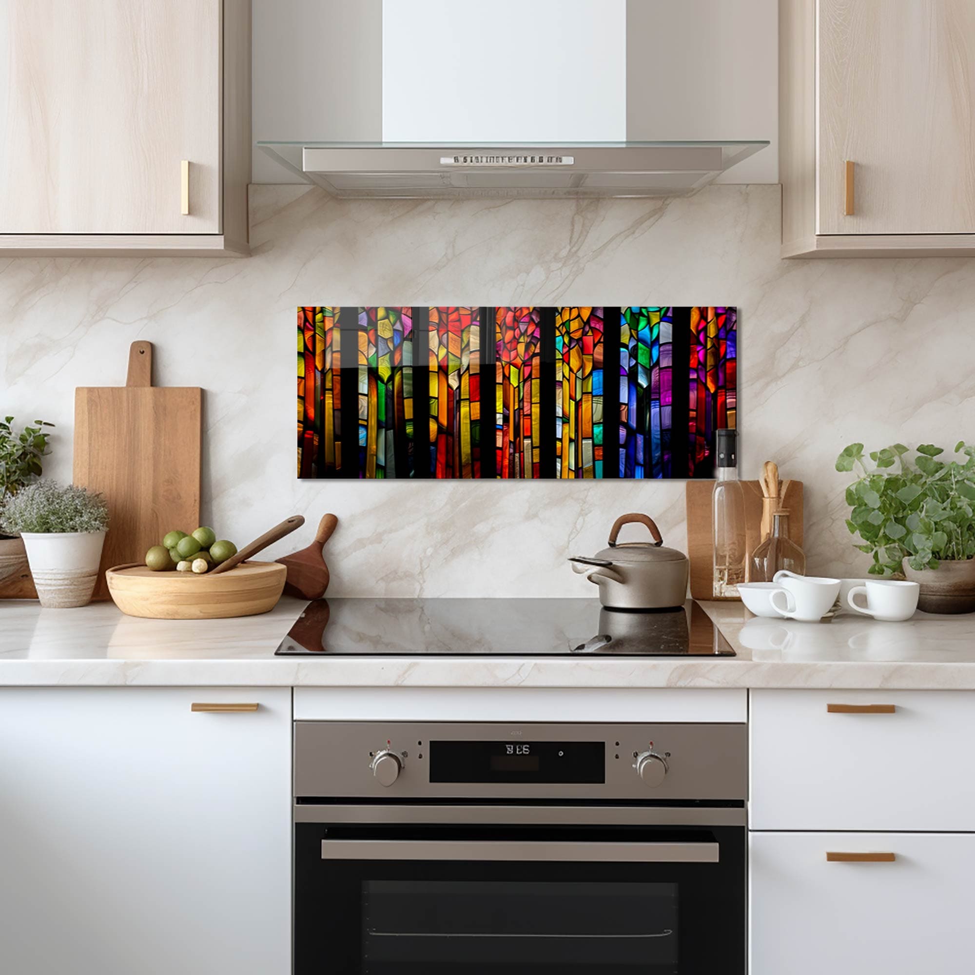 Artronauts Glass Print 92x36 cm | 36.2"x14.2" Colourful Floral Stripes- Glass Splashback