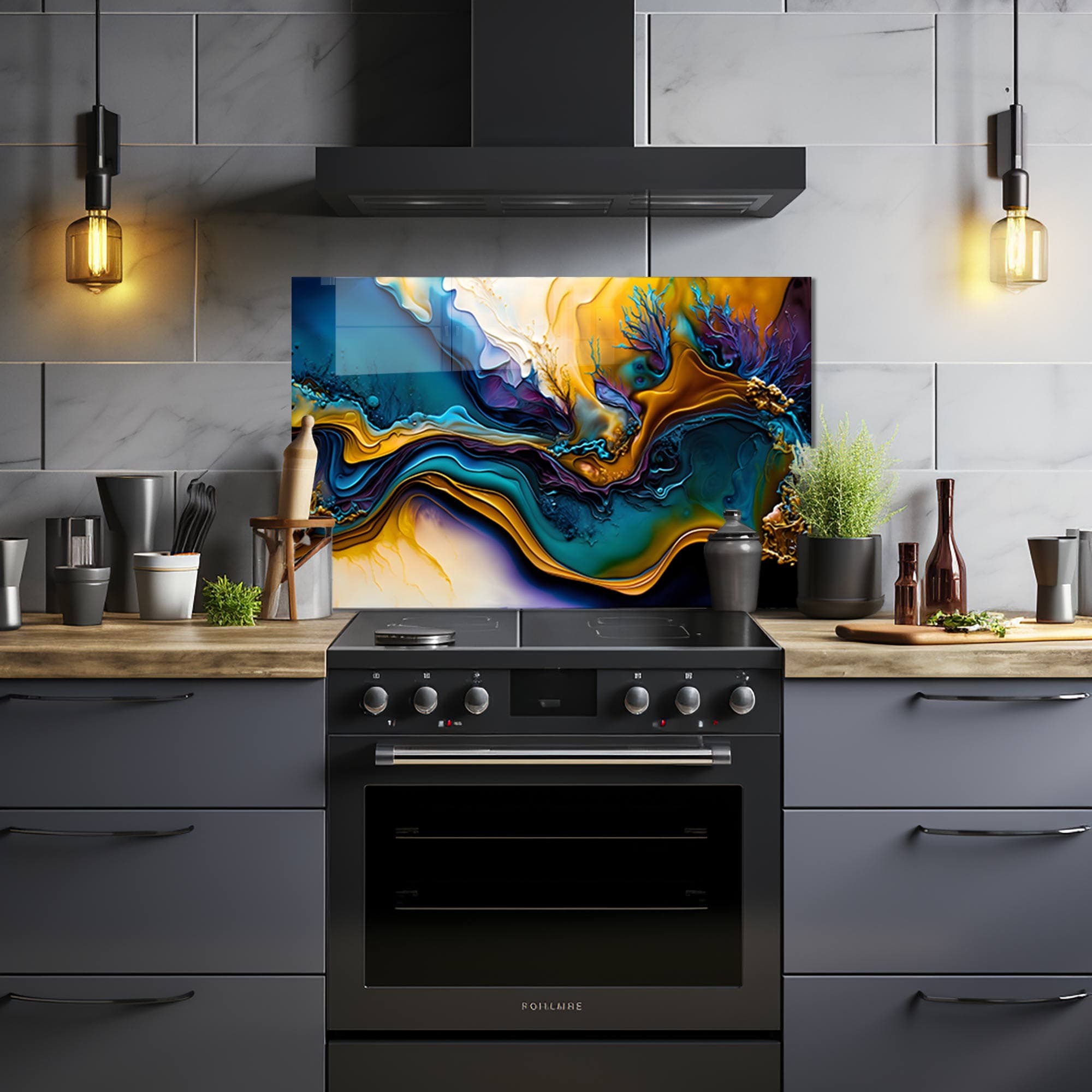 Artronauts Glass Print 110x70 cm | 43.3"x27.5" Abstract Brushes II - Glass Splashback