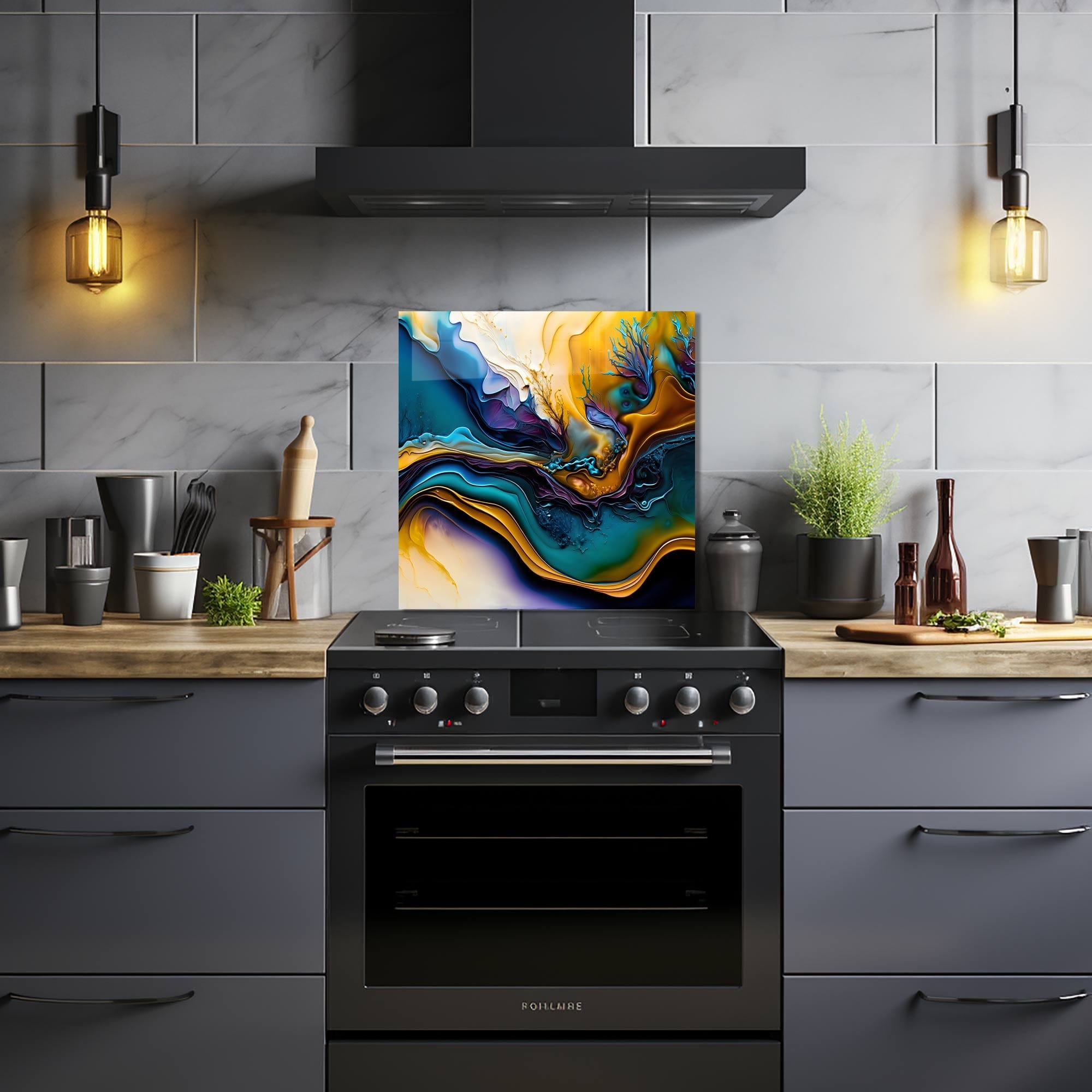 Artronauts Glass Print 50x50 cm | 19.7"x19.7" Abstract Brushes II - Glass Splashback