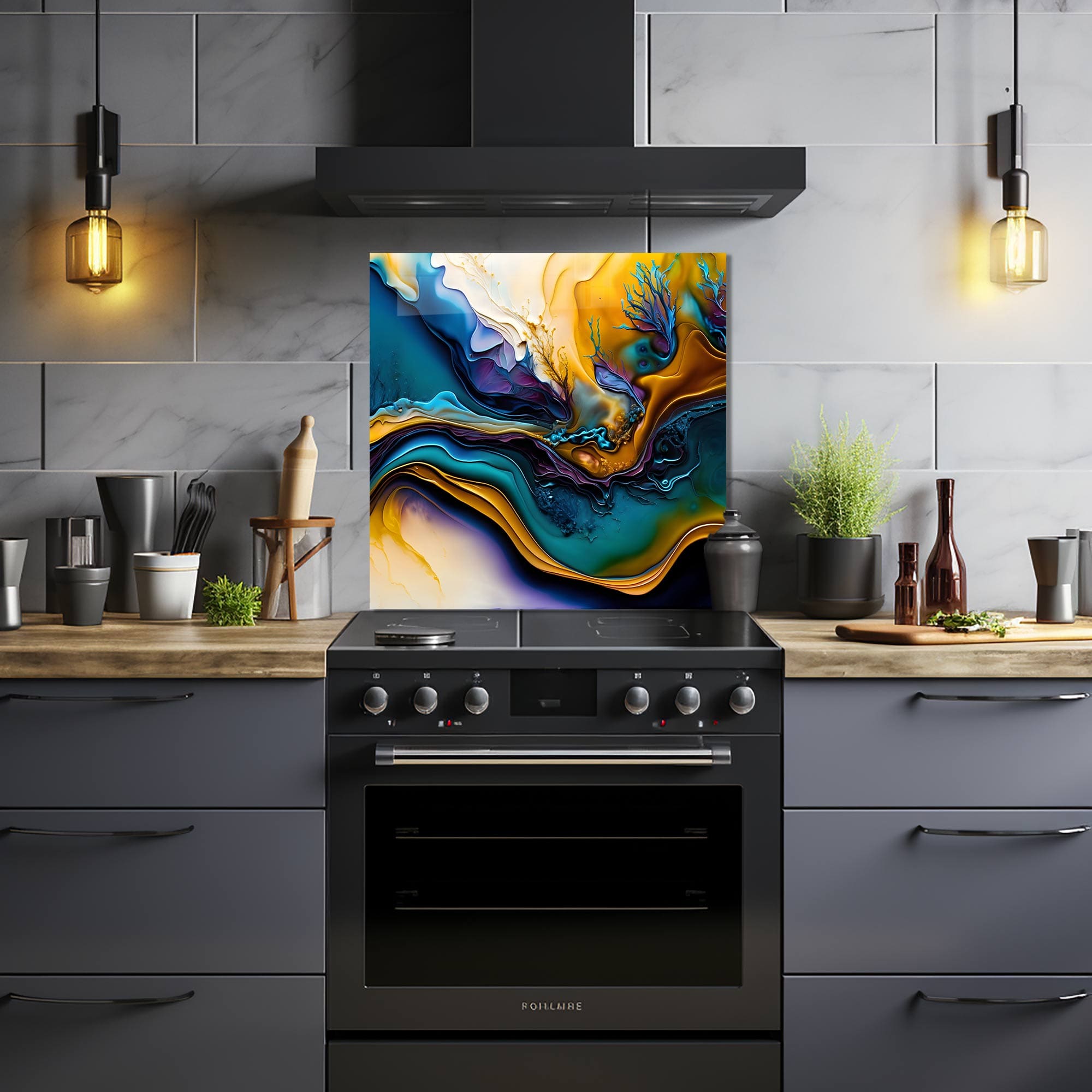 Artronauts Glass Print 60x60 cm | 23.6"x23.6" Abstract Brushes II - Glass Splashback