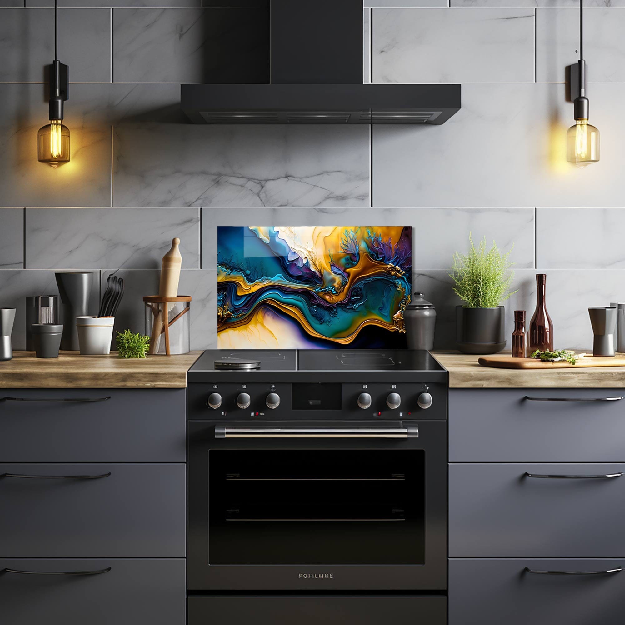 Artronauts Glass Print 72x46 cm | 28.3"x18.1" Abstract Brushes II - Glass Splashback