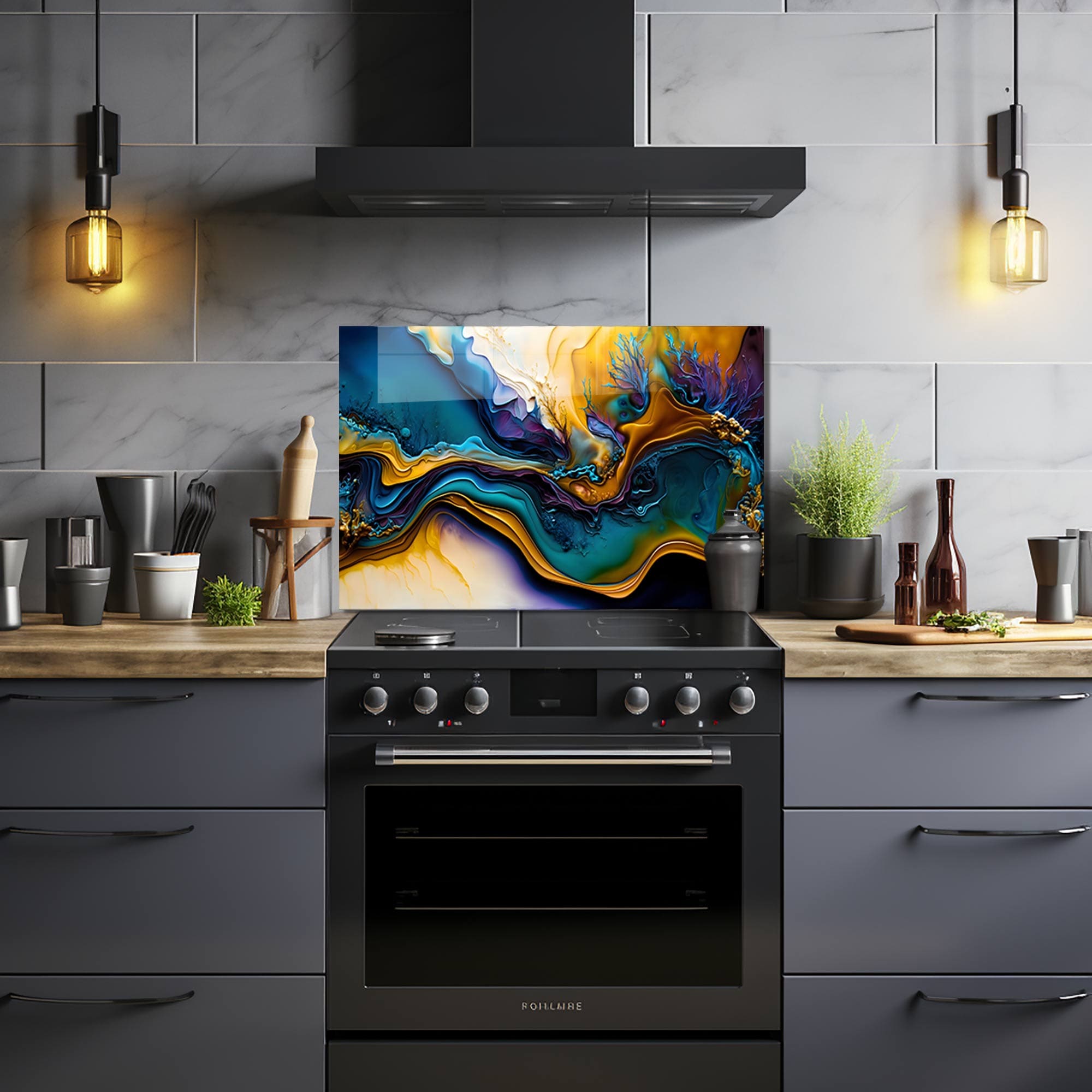 Artronauts Glass Print 90x60 cm | 35.4"x23.6" Abstract Brushes II - Glass Splashback