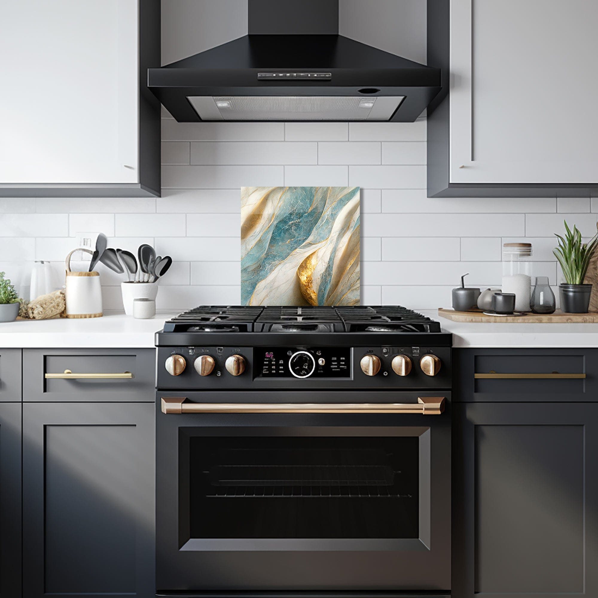 Artronauts Glass Print 40x40 cm | 15.7"x15.7" Blue & Yellow Abstract - Glass Splashback