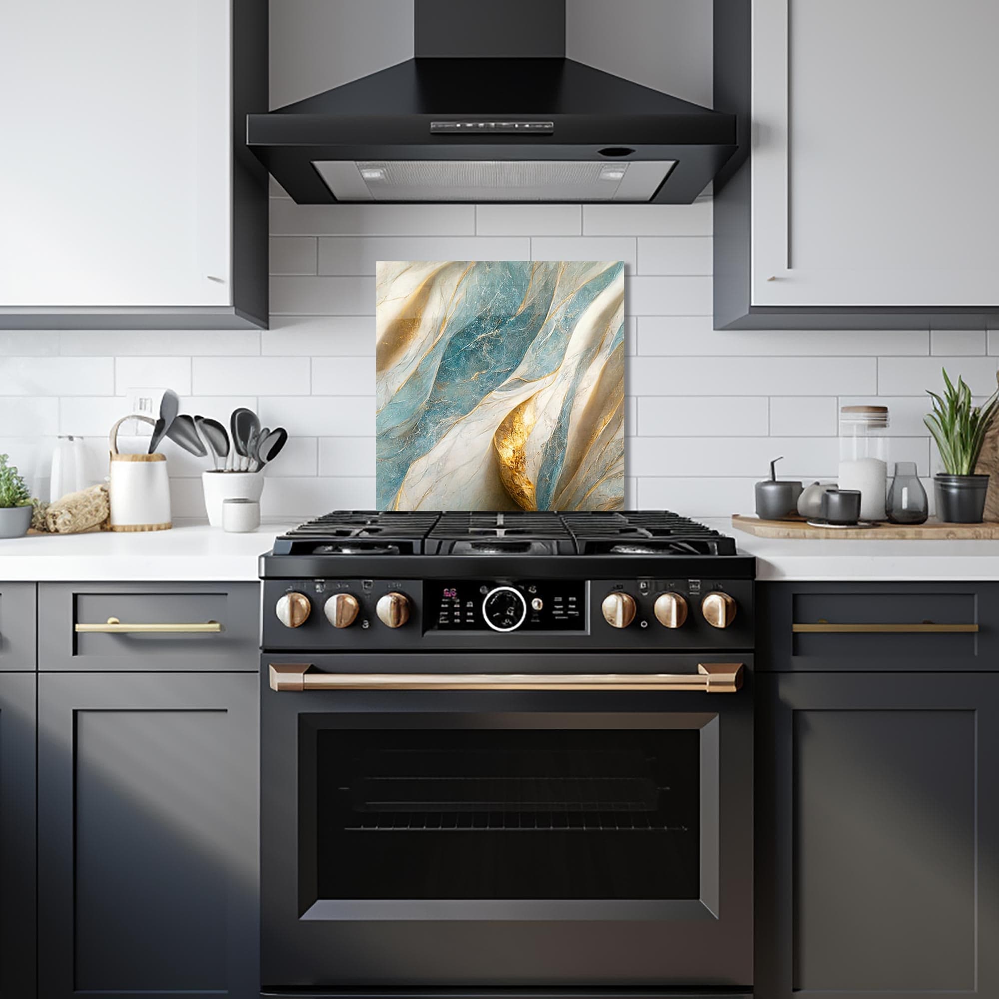 Artronauts Glass Print 50x50 cm | 19.7"x19.7" Blue & Yellow Abstract - Glass Splashback